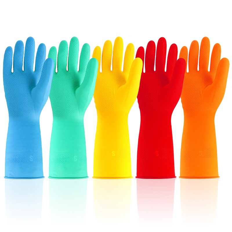 sixwipe 5 Pairs Rubber Cleaning Gloves for Household, Colorful Reusable Dishwashing Gloves for Kitchen, Household Cleaning Gloves for Washing Dishes and Cleaning Tasks, Flexible Durable and Waterproof Non-Slip(S)