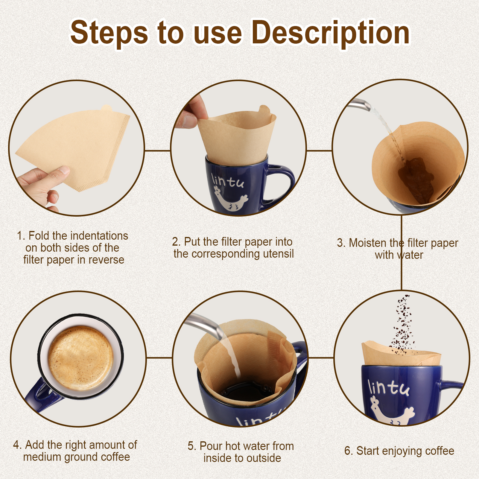 sixwipe 200 Pcs Coffee Filters, Coffee Filters 8 12 Cup, Disposable Coffee Filters Paper, Natural Brown Cone Paper Filter, 4 Replacement Cone Coffee Filters for Pour Over and Drip Coffee Maker