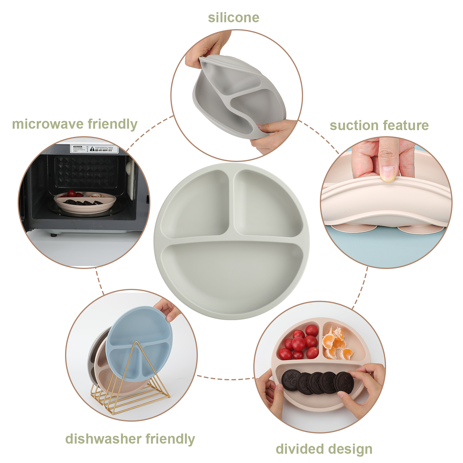 Armscye 3 Pack Suction Toddlers Plates,Divided Suction Plates for Baby,100% Food Grade Silicone Baby Plates,Safe Grip Dishes for Toddlers Self Feeding Training