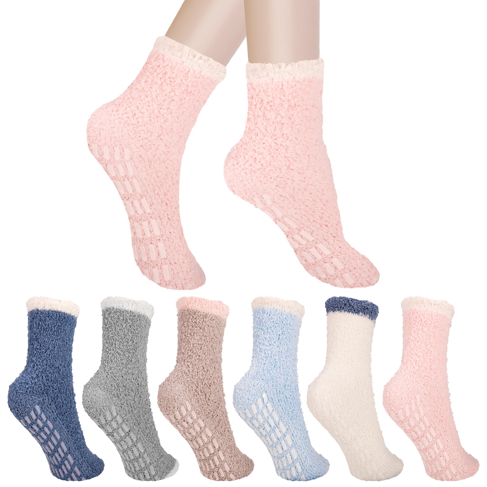 Bocaoying 6 Pairs Non Slip Socks for Womens with Grips, Anti Skid Fuzzy Hospital Slipper Socks Warm Winter Cozy Fluffy Soft Fleece Socks