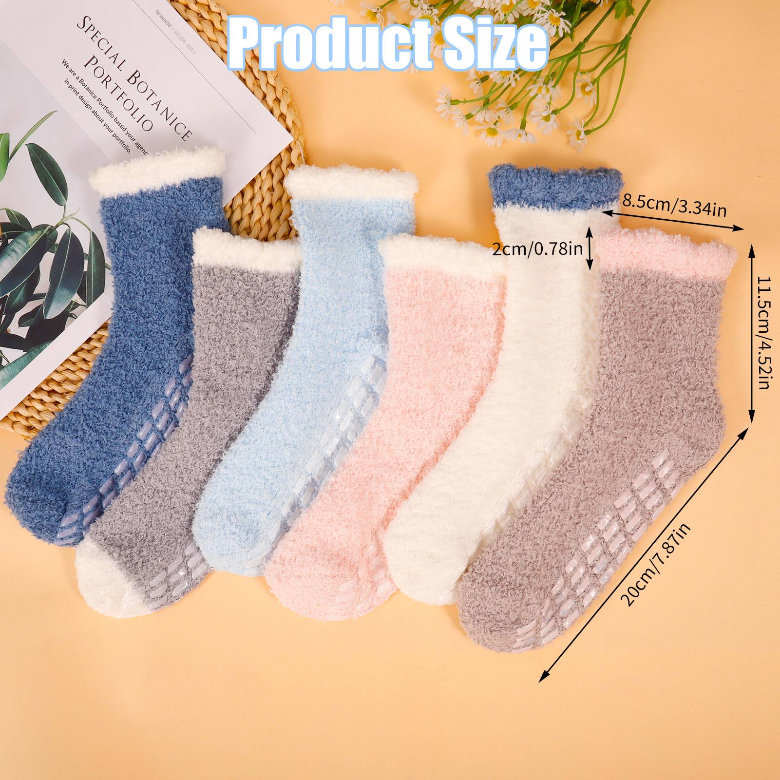 Bocaoying 6 Pairs Non Slip Socks for Womens with Grips, Anti Skid Fuzzy Hospital Slipper Socks Warm Winter Cozy Fluffy Soft Fleece Socks