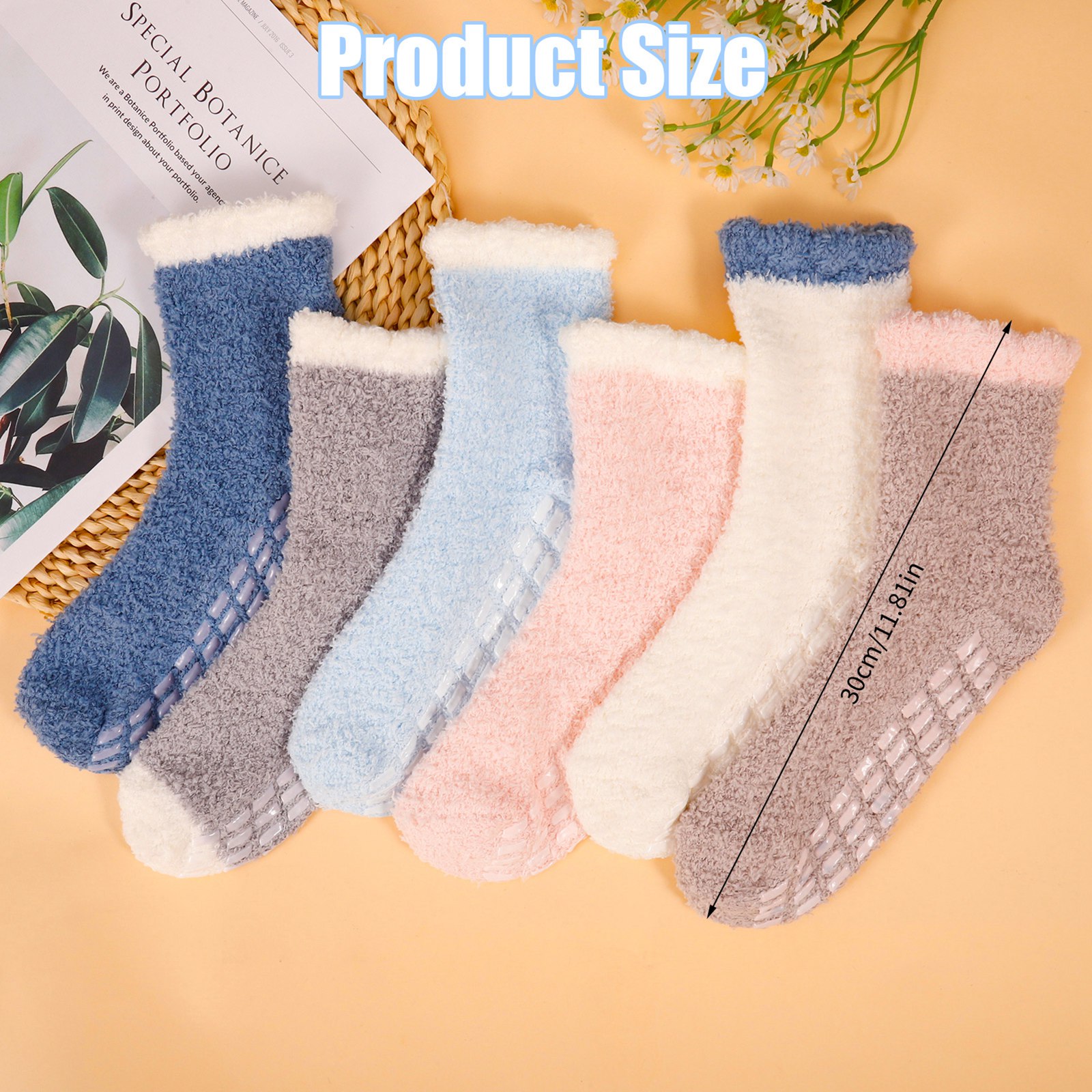 Bocaoying 6 Pairs Non Slip Socks for Womens with Grips, Anti Skid Fuzzy Hospital Slipper Socks Warm Winter Cozy Fluffy Soft Fleece Socks