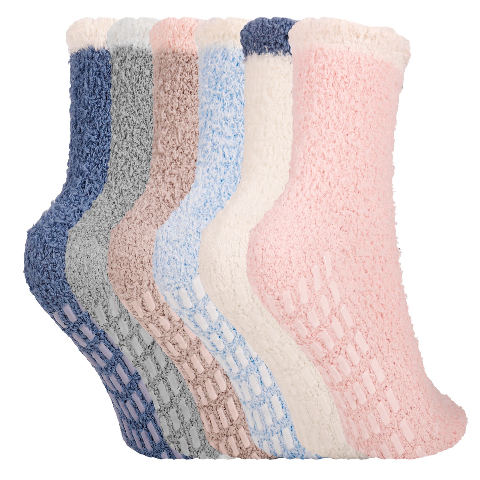 Bocaoying 6 Pairs Non Slip Socks for Womens with Grips, Anti Skid Fuzzy Hospital Slipper Socks Warm Winter Cozy Fluffy Soft Fleece Socks