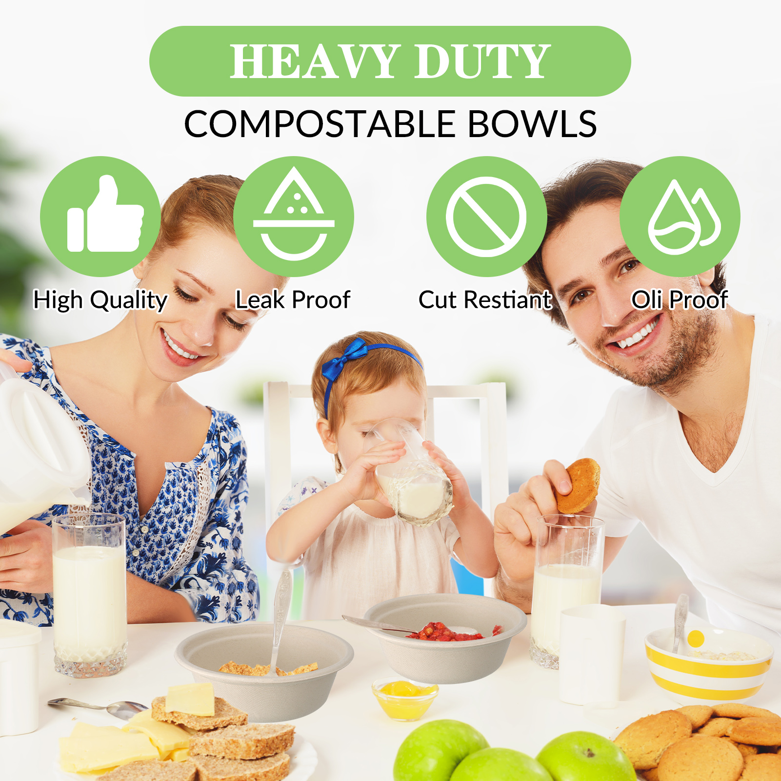 Abaima 100 Pack 16 oz Disposable Paper Bowls 100% Compostable, Natural Biodegradable Bagasse, Eco-Friendly Sugar Cane Fibers Bowls