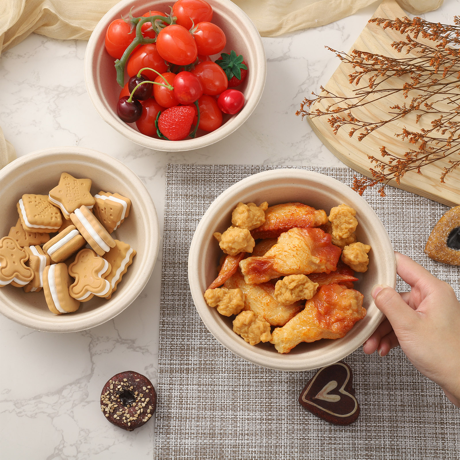 Abaima 100 Pack 16 oz Disposable Paper Bowls 100% Compostable, Natural Biodegradable Bagasse, Eco-Friendly Sugar Cane Fibers Bowls