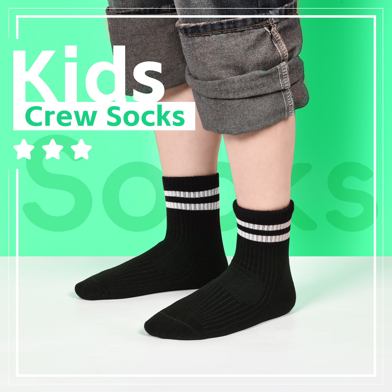 Armscye 6 Pairs Kids Cotton Socks, Boy Crew Socks, Kids Sports Cushioned Crew Socks, Casual Stripes Socks, Mid Cut Ankle Socks for Boys Girls 3-12 Year Old(M)