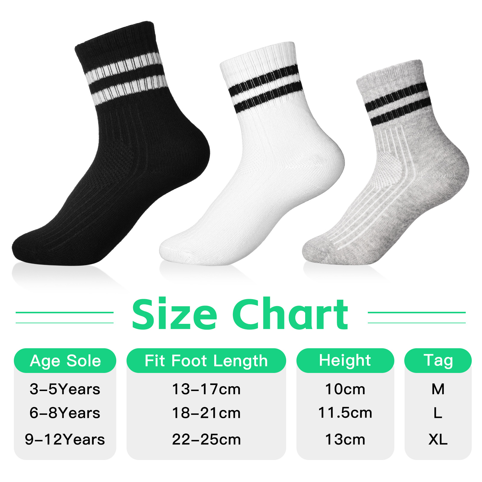 Armscye 6 Pairs Kids Cotton Socks, Boy Crew Socks, Kids Sports Cushioned Crew Socks, Casual Stripes Socks, Mid Cut Ankle Socks for Boys Girls 3-12 Year Old(M)
