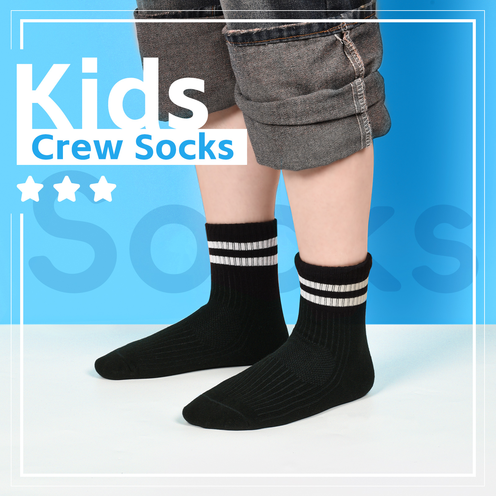 Armscye 6 Pairs Kids Cotton Socks,Boy Crew Socks,Kids Sports Cushioned Crew Socks,Casual Stripes Socks,Mid Cut Ankle Socks for Boys Girls 3-12 Year Old(L)