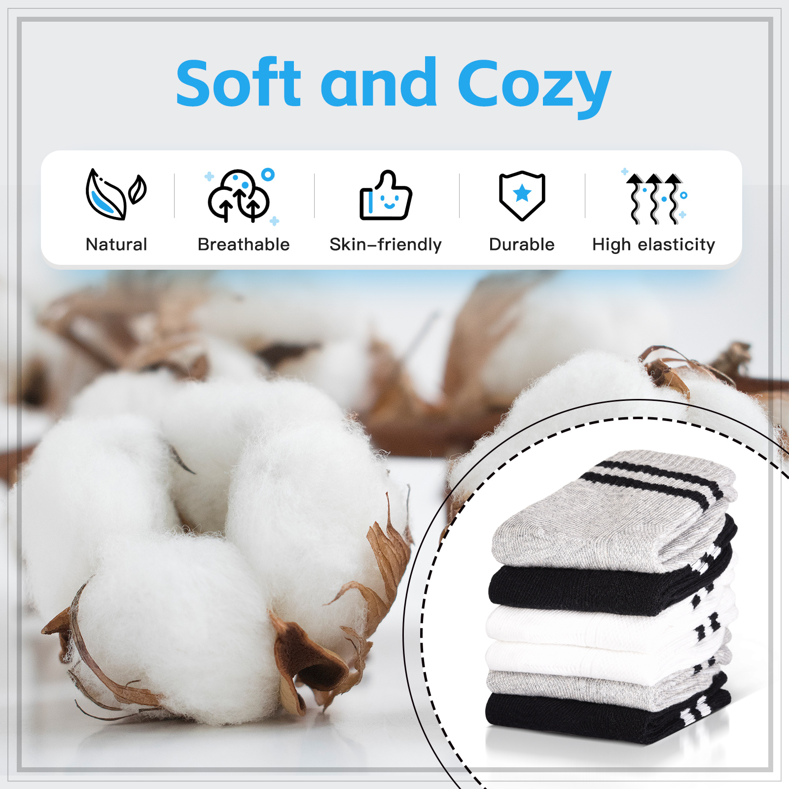 Armscye 6 Pairs Kids Cotton Socks,Boy Crew Socks,Kids Sports Cushioned Crew Socks,Casual Stripes Socks,Mid Cut Ankle Socks for Boys Girls 3-12 Year Old(L)