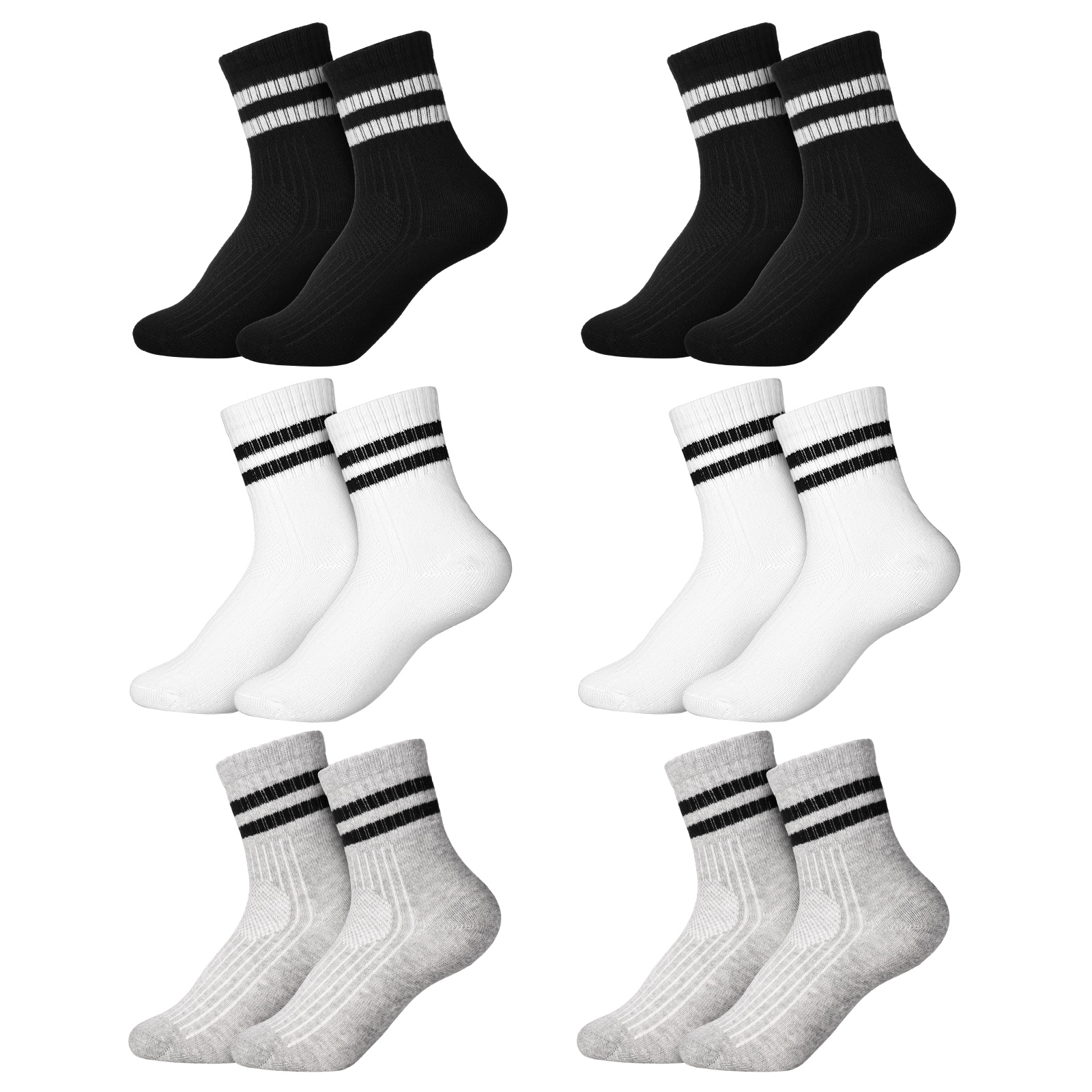 Armscye 6 Pairs Kids Cotton Socks,Boy Crew Socks,Kids Sports Cushioned Crew Socks,Casual Stripes Socks,Mid Cut Ankle Socks for Boys Girls 3-12 Year Old(XL)