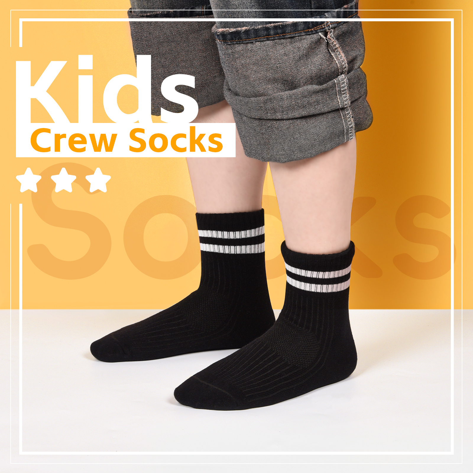 Armscye 6 Pairs Kids Cotton Socks,Boy Crew Socks,Kids Sports Cushioned Crew Socks,Casual Stripes Socks,Mid Cut Ankle Socks for Boys Girls 3-12 Year Old(XL)