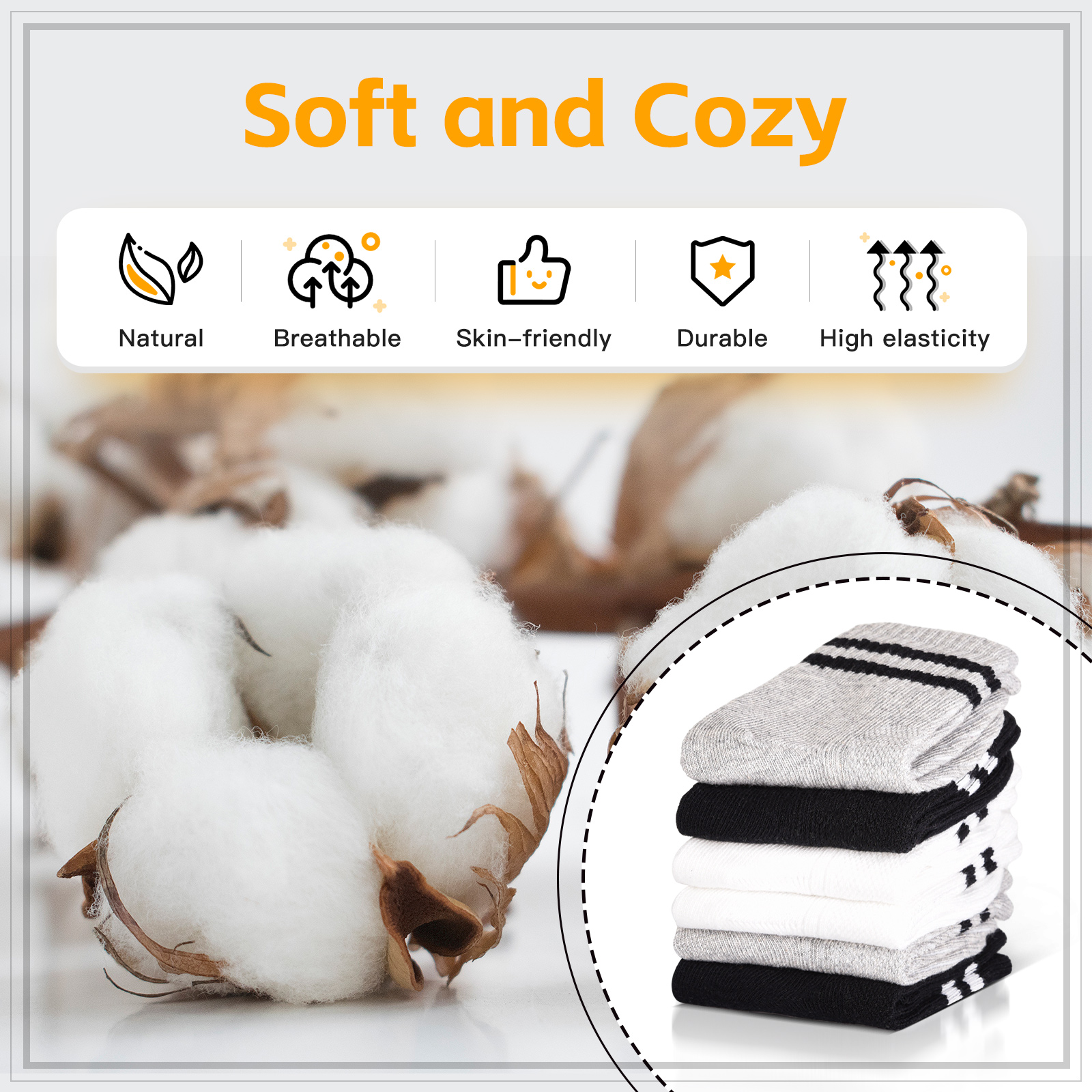 Armscye 6 Pairs Kids Cotton Socks,Boy Crew Socks,Kids Sports Cushioned Crew Socks,Casual Stripes Socks,Mid Cut Ankle Socks for Boys Girls 3-12 Year Old(XL)