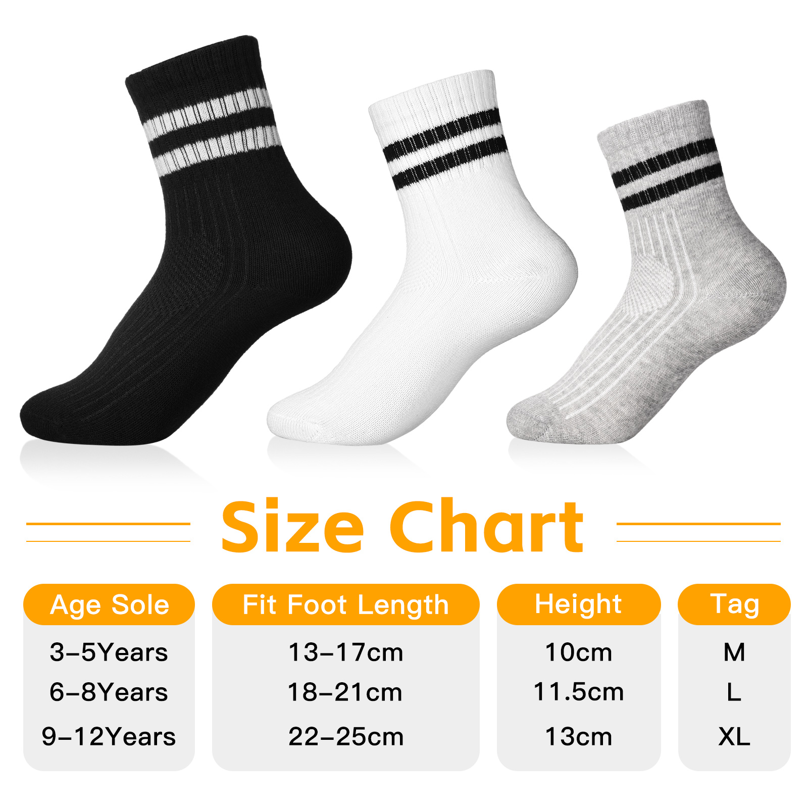 Armscye 6 Pairs Kids Cotton Socks,Boy Crew Socks,Kids Sports Cushioned Crew Socks,Casual Stripes Socks,Mid Cut Ankle Socks for Boys Girls 3-12 Year Old(XL)