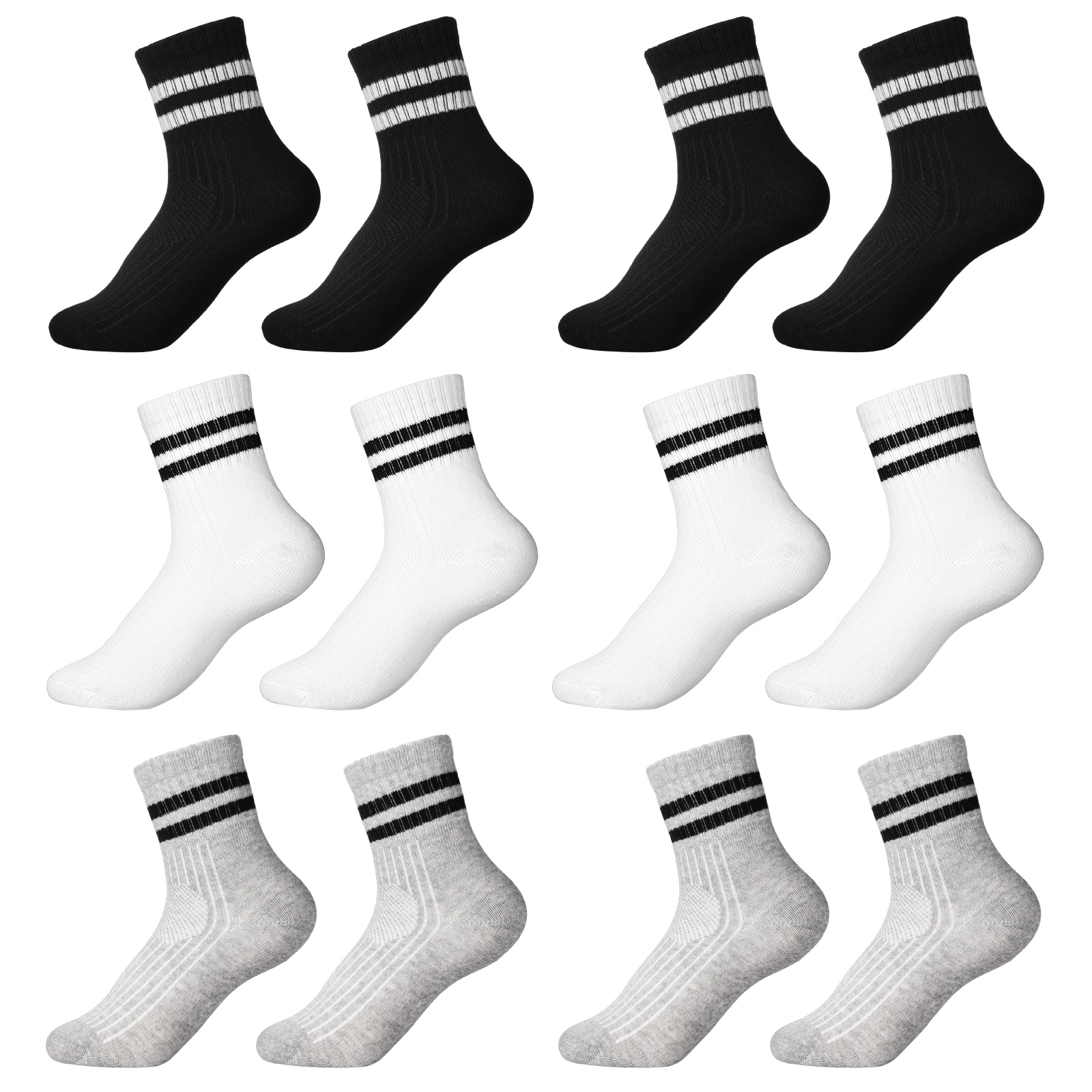 Armscye 6 Pairs Kids Cotton Socks,Boy Crew Socks,Kids Sports Cushioned Crew Socks,Casual Stripes Socks,Mid Cut Ankle Socks for Boys Girls 3-12 Year Old(XL)
