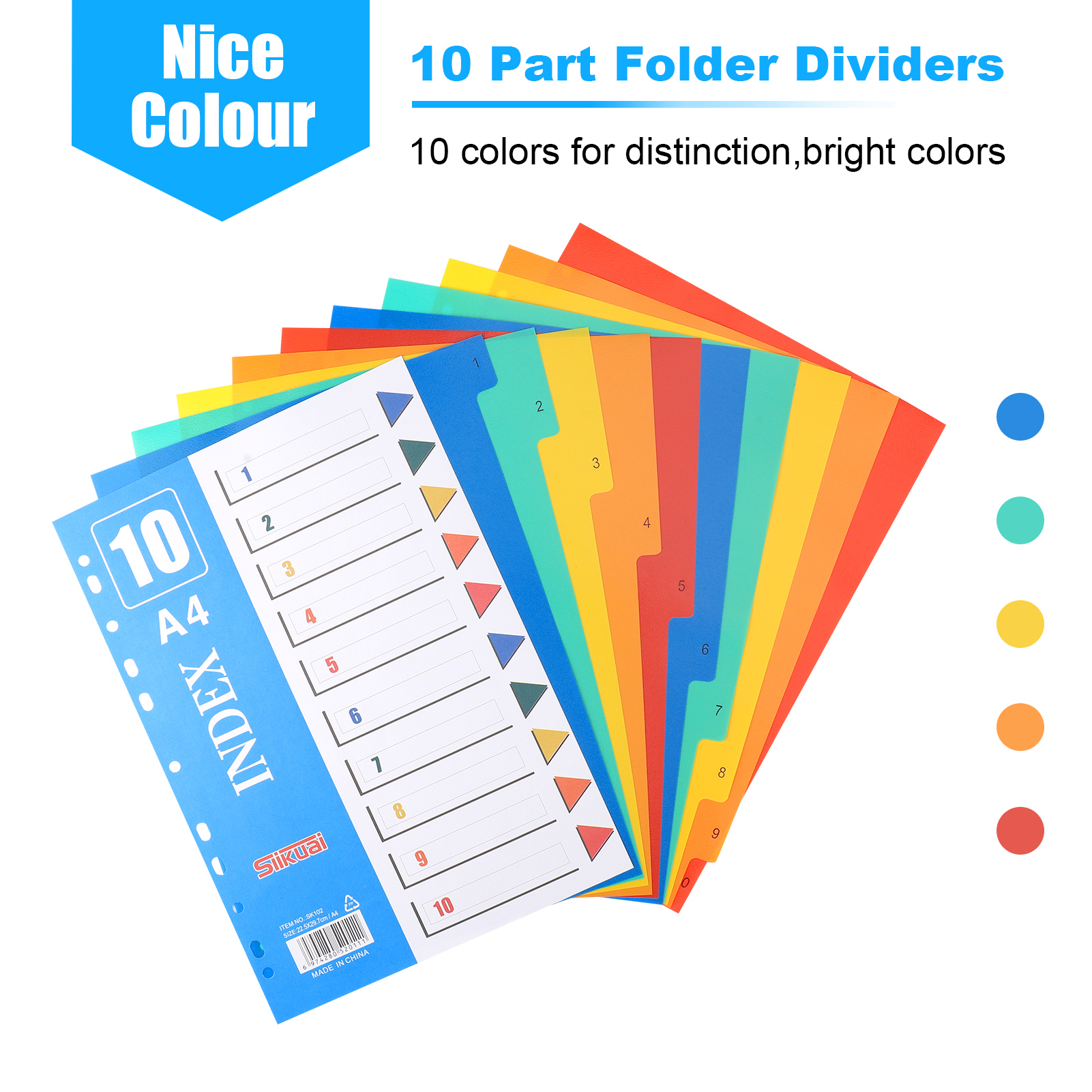 sixwipe 5 Sets 10 Tabs Binder Dividers for 3 Ring Binders, File Notebook Dividers with 11 Pre-punched Holes, Plastic 10 Tab Dividers for School Supplies and Office Workers