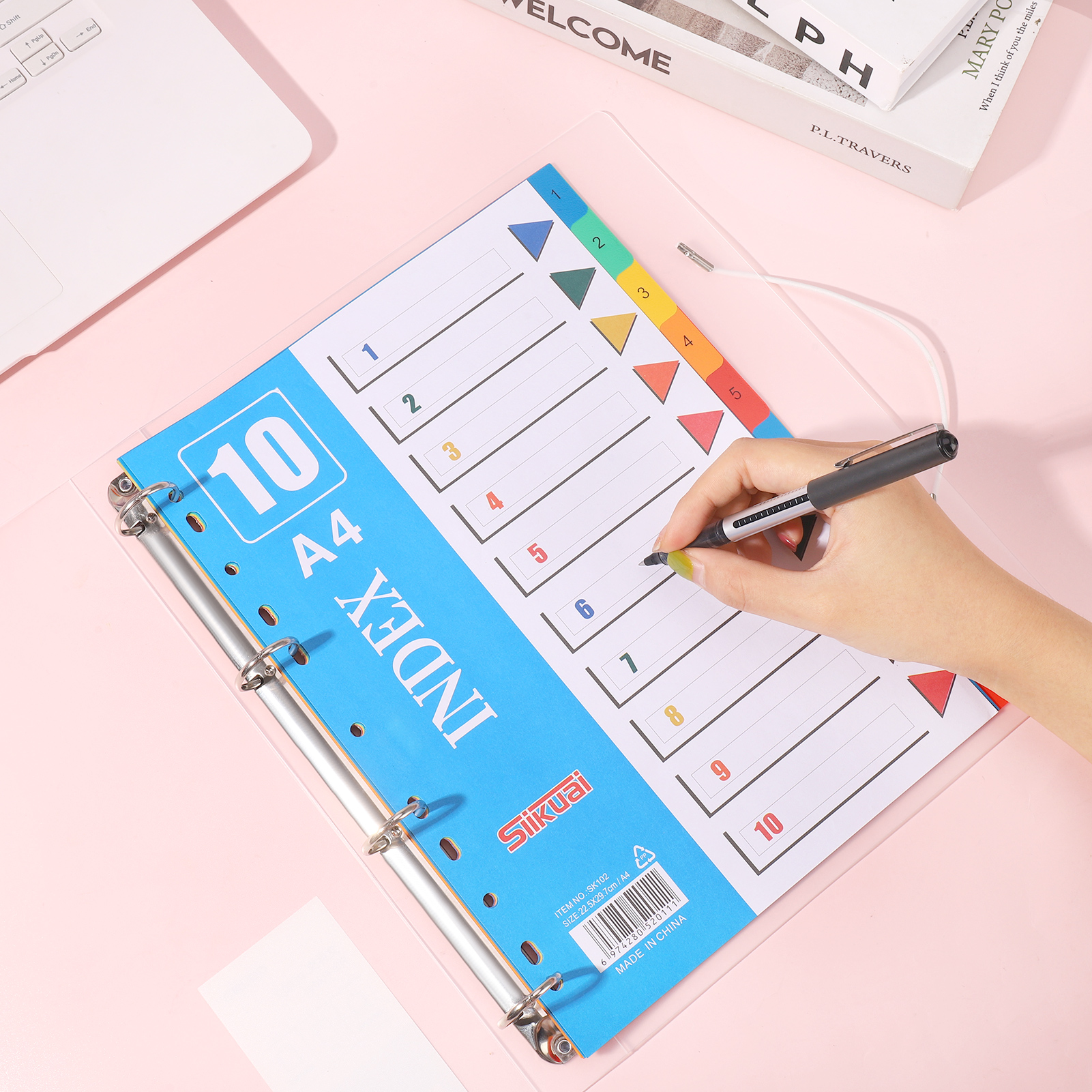 sixwipe 5 Sets 10 Tabs Binder Dividers for 3 Ring Binders, File Notebook Dividers with 11 Pre-punched Holes, Plastic 10 Tab Dividers for School Supplies and Office Workers