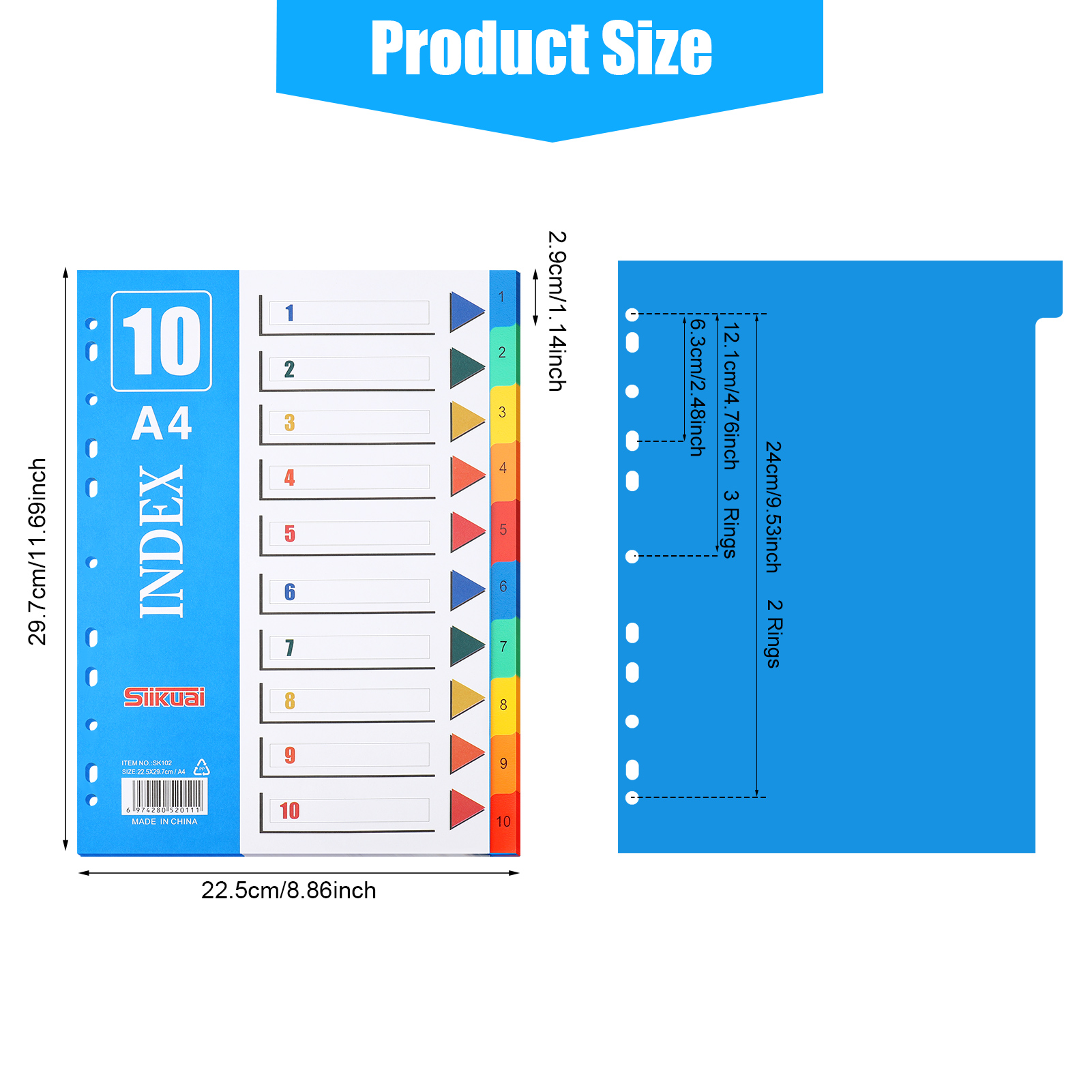 sixwipe 5 Sets 10 Tabs Binder Dividers for 3 Ring Binders, File Notebook Dividers with 11 Pre-punched Holes, Plastic 10 Tab Dividers for School Supplies and Office Workers
