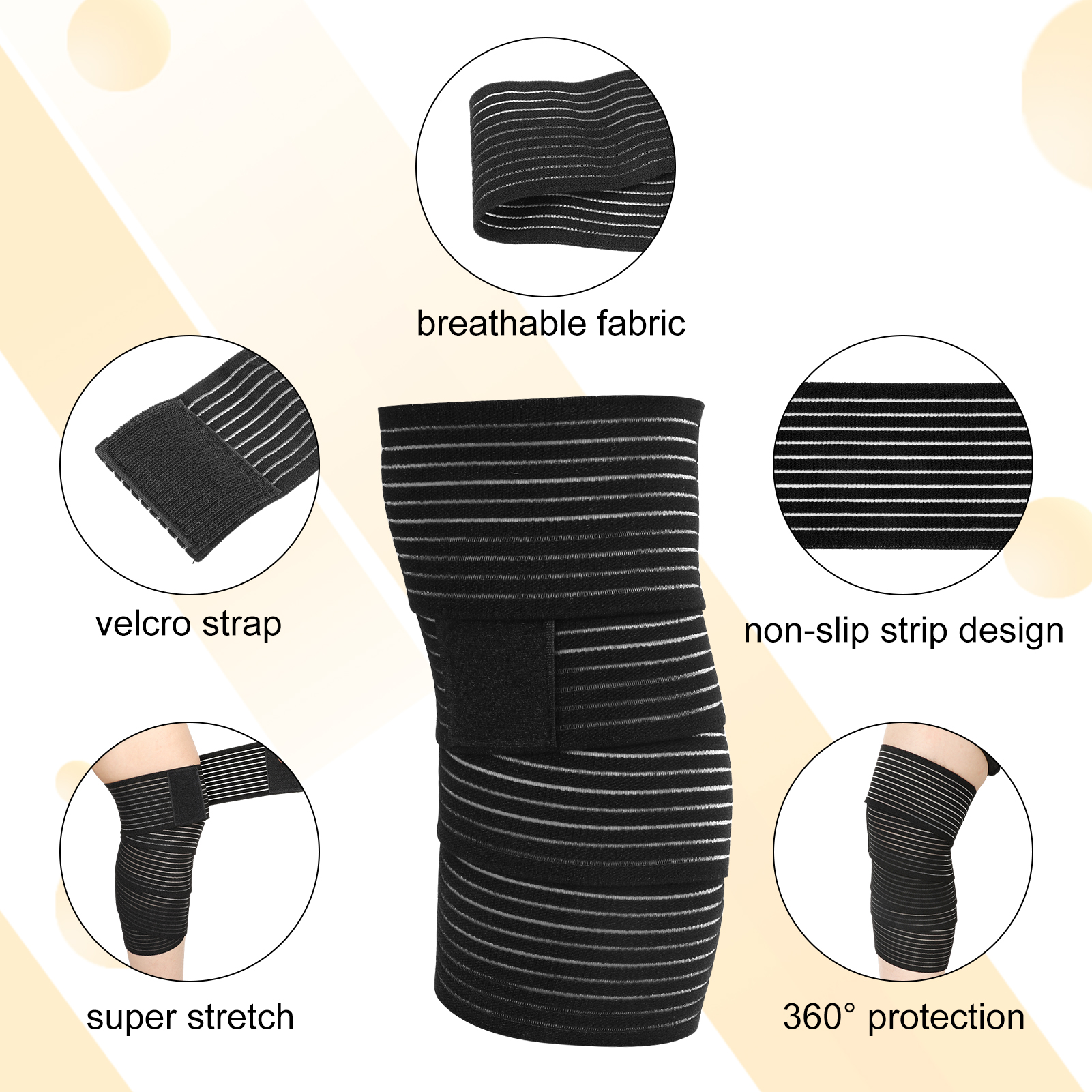 sixwipe 4 Pcs Long Elastic Knee Wraps Leg Brace, Compression Knee Wraps for Pain Relief, Leg Brace for Knee, Bandage Support Wraps for Legs Edema, Sports, Lifting, Stabilizing Ligaments, Joint Pain