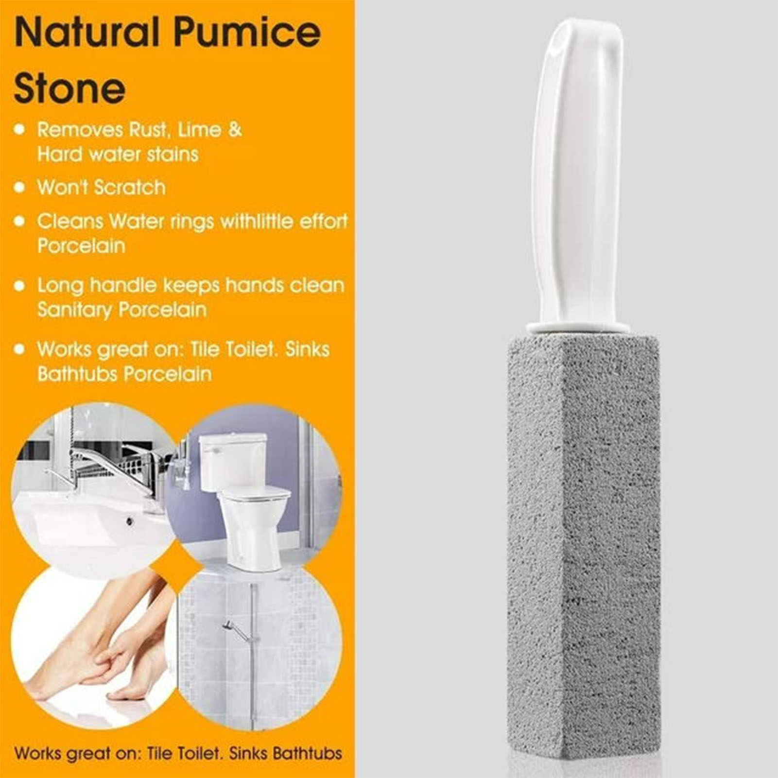 Hengguang 6 Pcs Pumice Stone for Toilets, Pumice Stone Toilet Bowl Cleaner with Extra Long Handle, Toilet Bowl Stain Ring Remover Brush for Toilet Cleaning, Remove Limescale