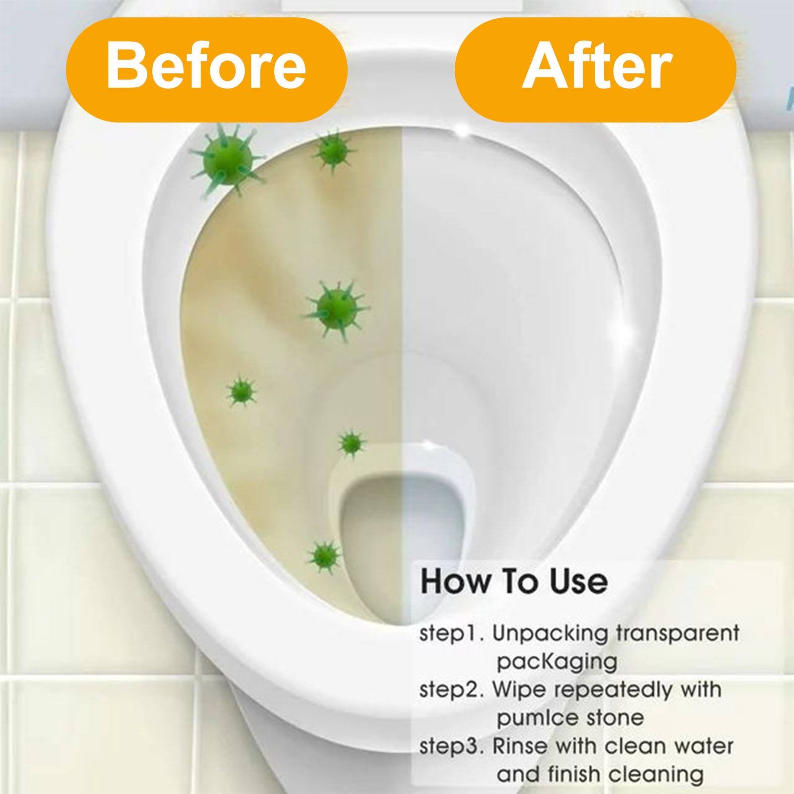 Hengguang 6 Pcs Pumice Stone for Toilets, Pumice Stone Toilet Bowl Cleaner with Extra Long Handle, Toilet Bowl Stain Ring Remover Brush for Toilet Cleaning, Remove Limescale