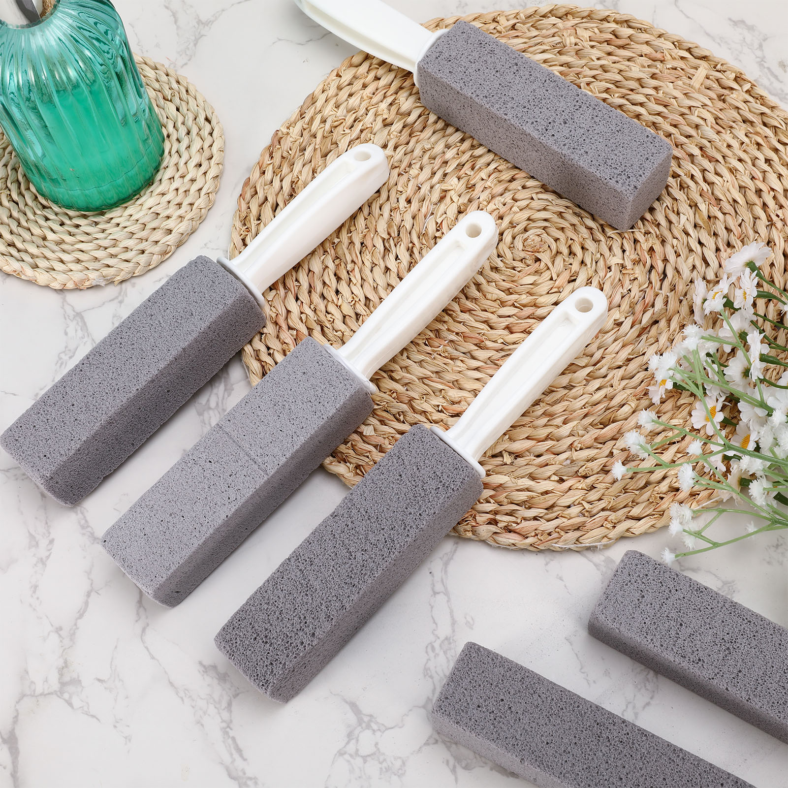 Hengguang 6 Pcs Pumice Stone for Toilets, Pumice Stone Toilet Bowl Cleaner with Extra Long Handle, Toilet Bowl Stain Ring Remover Brush for Toilet Cleaning, Remove Limescale