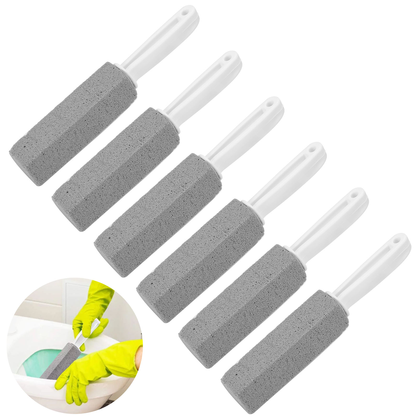 Hengguang 6 Pcs Pumice Stone for Toilets, Pumice Stone Toilet Bowl Cleaner with Extra Long Handle, Toilet Bowl Stain Ring Remover Brush for Toilet Cleaning, Remove Limescale