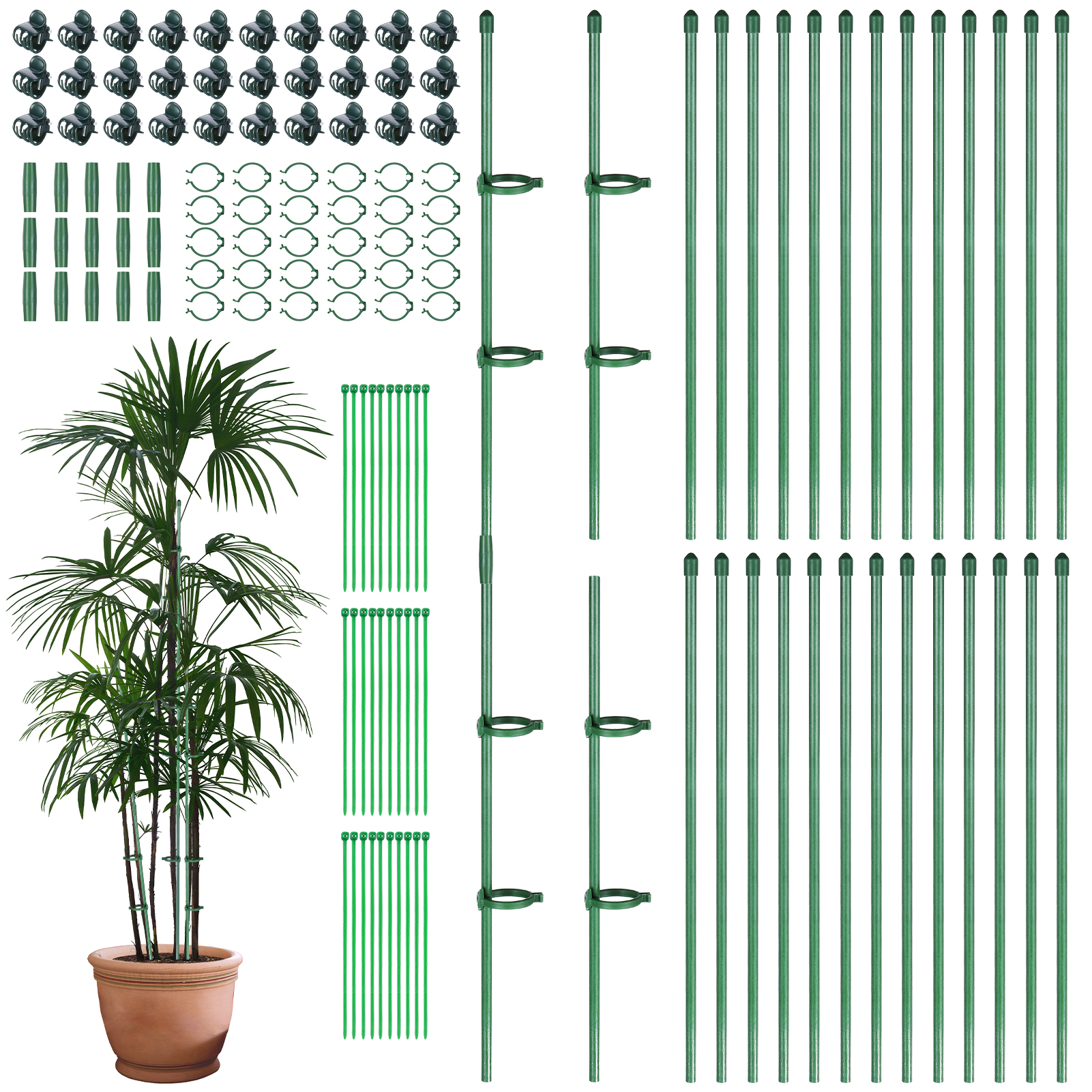 Bocaoying 30 Pcs Plant Support Stakes, Height Adjustable Garden Plant Stake with Clips, Connect Pipe and Plant Ties, Plant Stick for Indoor Outdoor Tomato Orchid Rose Peony Peppers