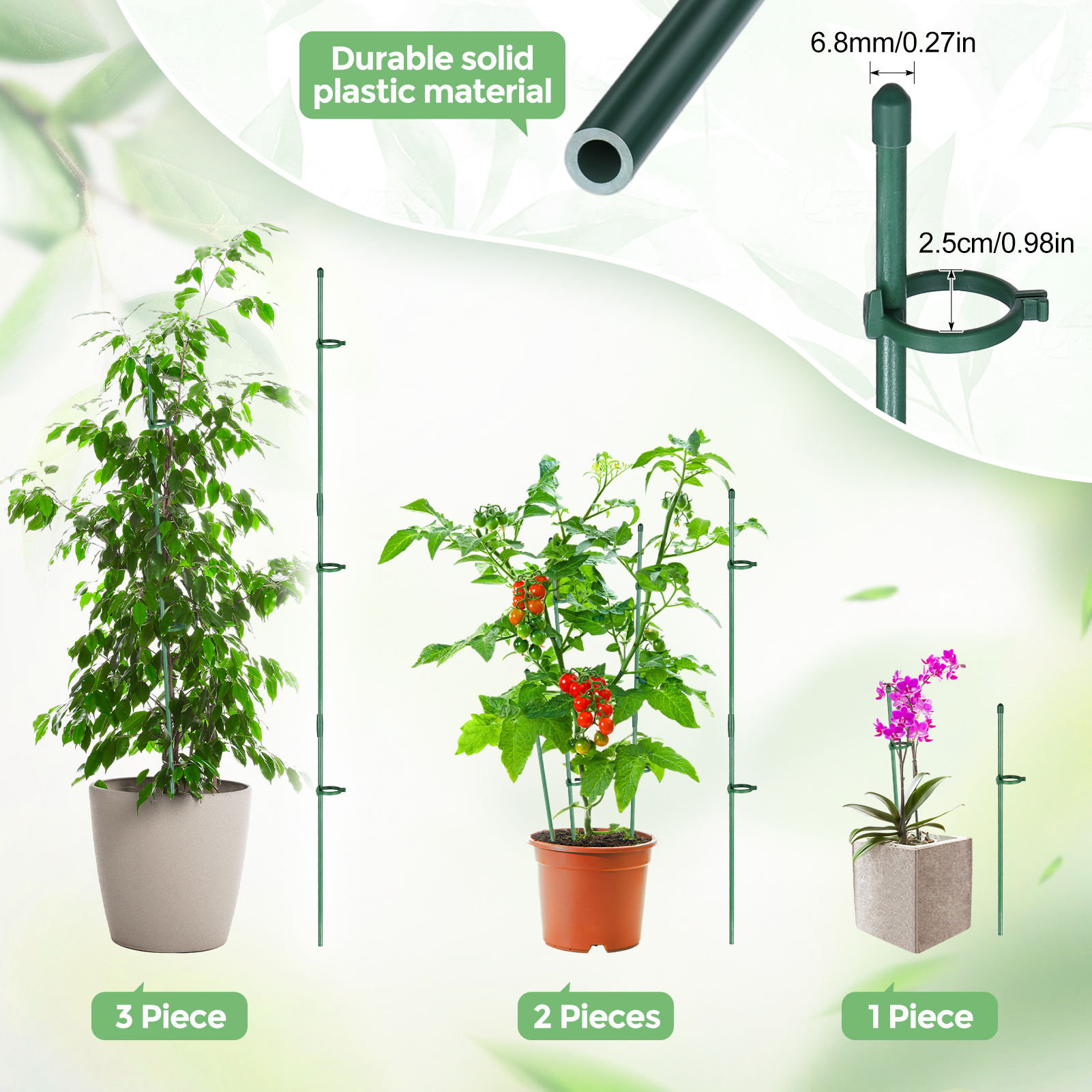 Bocaoying 30 Pcs Plant Support Stakes, Height Adjustable Garden Plant Stake with Clips, Connect Pipe and Plant Ties, Plant Stick for Indoor Outdoor Tomato Orchid Rose Peony Peppers