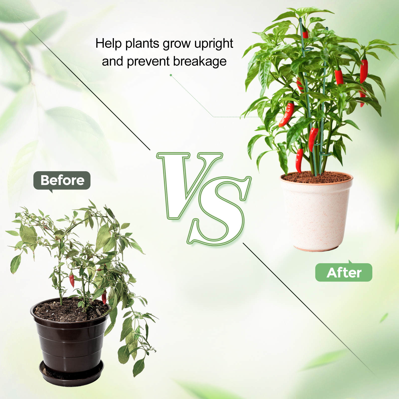 Bocaoying 30 Pcs Plant Support Stakes, Height Adjustable Garden Plant Stake with Clips, Connect Pipe and Plant Ties, Plant Stick for Indoor Outdoor Tomato Orchid Rose Peony Peppers