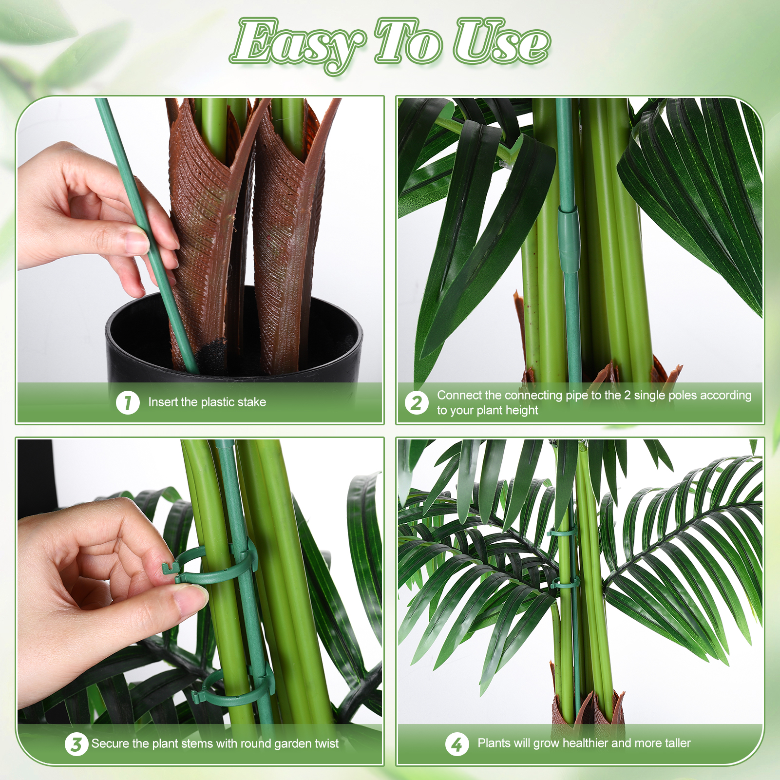 Bocaoying 30 Pcs Plant Support Stakes, Height Adjustable Garden Plant Stake with Clips, Connect Pipe and Plant Ties, Plant Stick for Indoor Outdoor Tomato Orchid Rose Peony Peppers