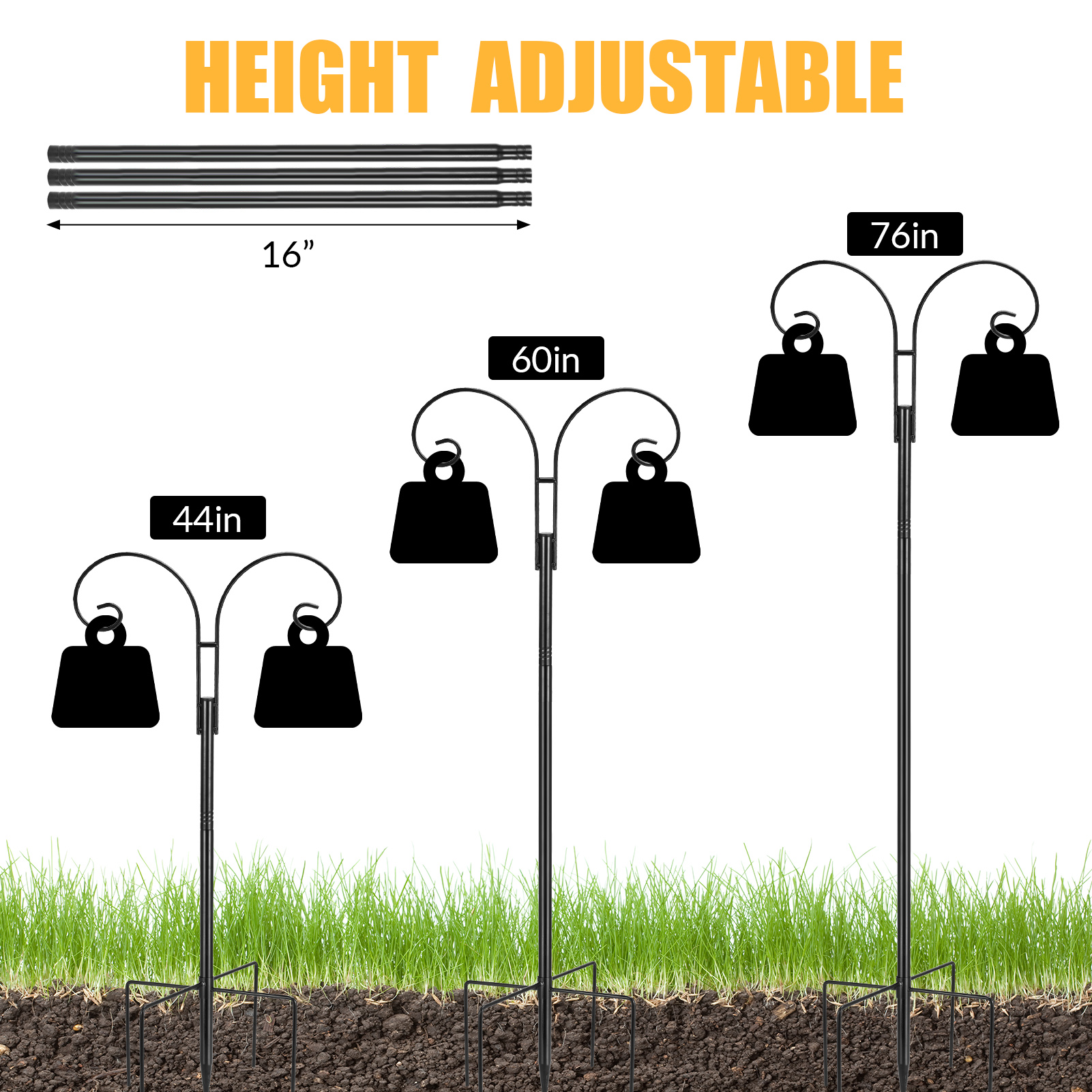 topjuju 2 Pack Adjustable Shepherds Hook for Outdoor with 5 Prong Base, 76 Inch Heavy Duty Two Sided Bird Feeder Pole for Hanging Bird Feeders, Plant Baskets, Solar Light Lanterns, Wind Chimes
