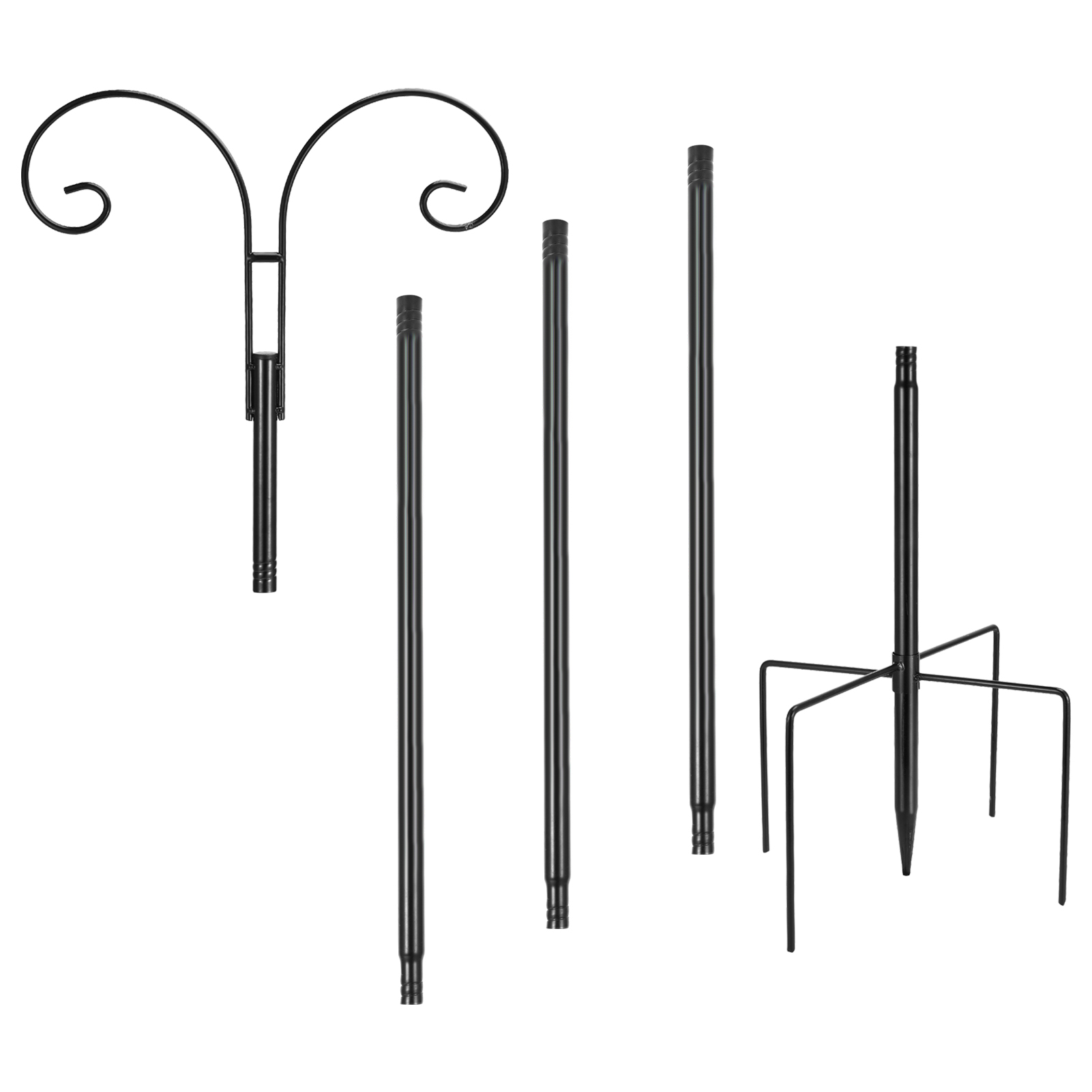 topjuju 2 Pack Adjustable Shepherds Hook for Outdoor with 5 Prong Base, 76 Inch Heavy Duty Two Sided Bird Feeder Pole for Hanging Bird Feeders, Plant Baskets, Solar Light Lanterns, Wind Chimes