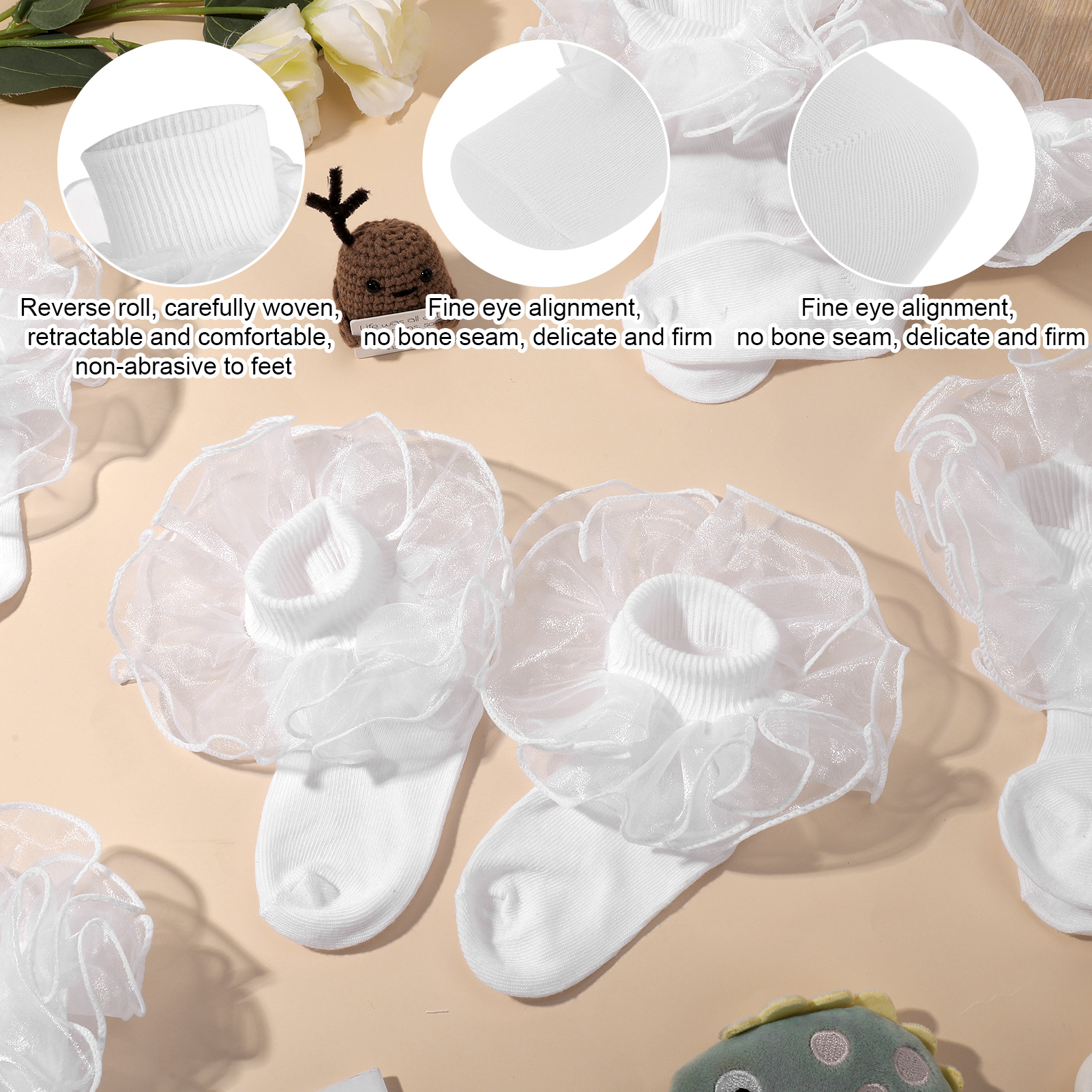 Armscye Girls' Ruffle Cotton Socks, White (6 Pack)