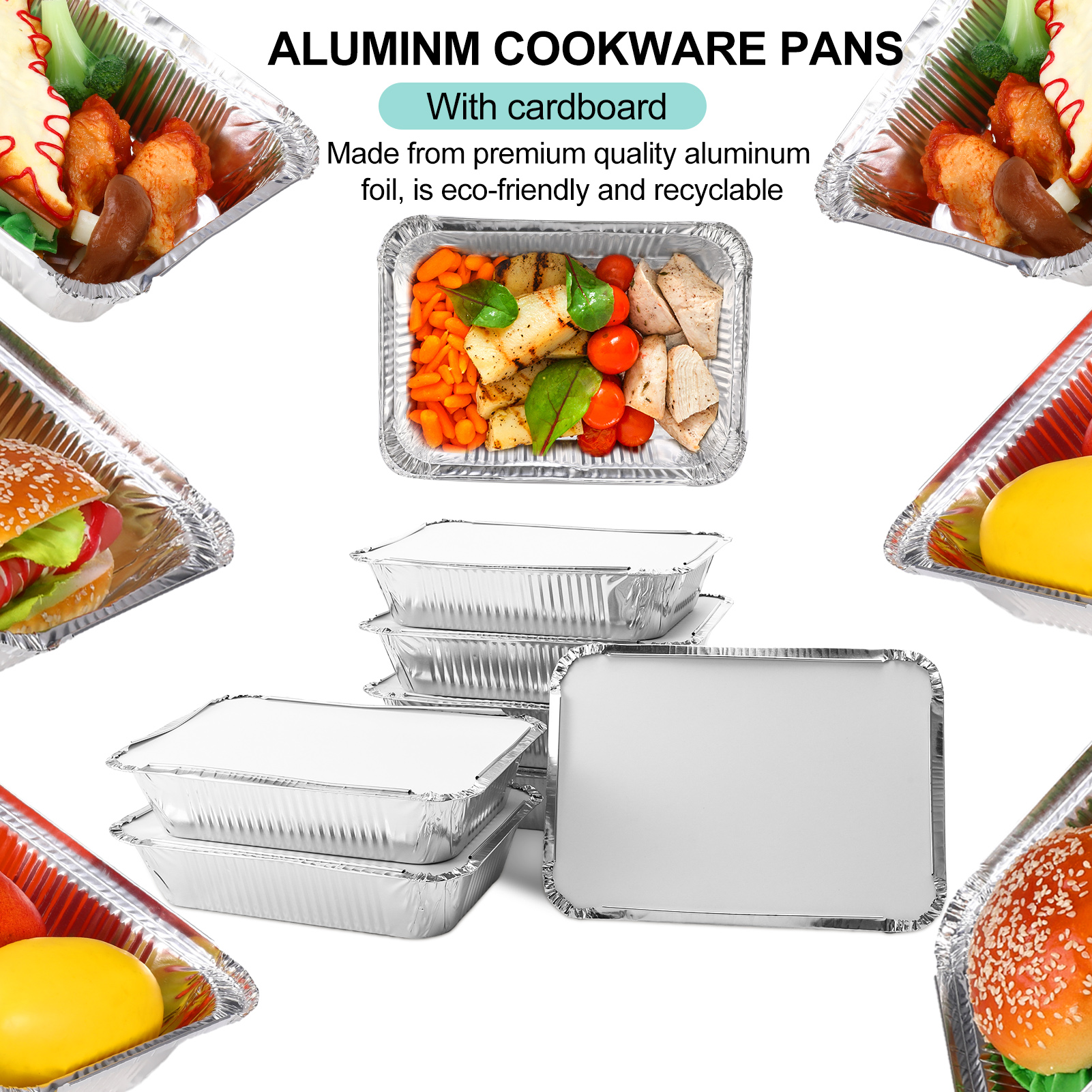 Armscye 50 Pack 2.25Lb Disposable Aluminum Cardboard Pans, Foil Containers with Cardboard Lids, Aluminum Foil Carry Out Containers with Strong Seal Edge