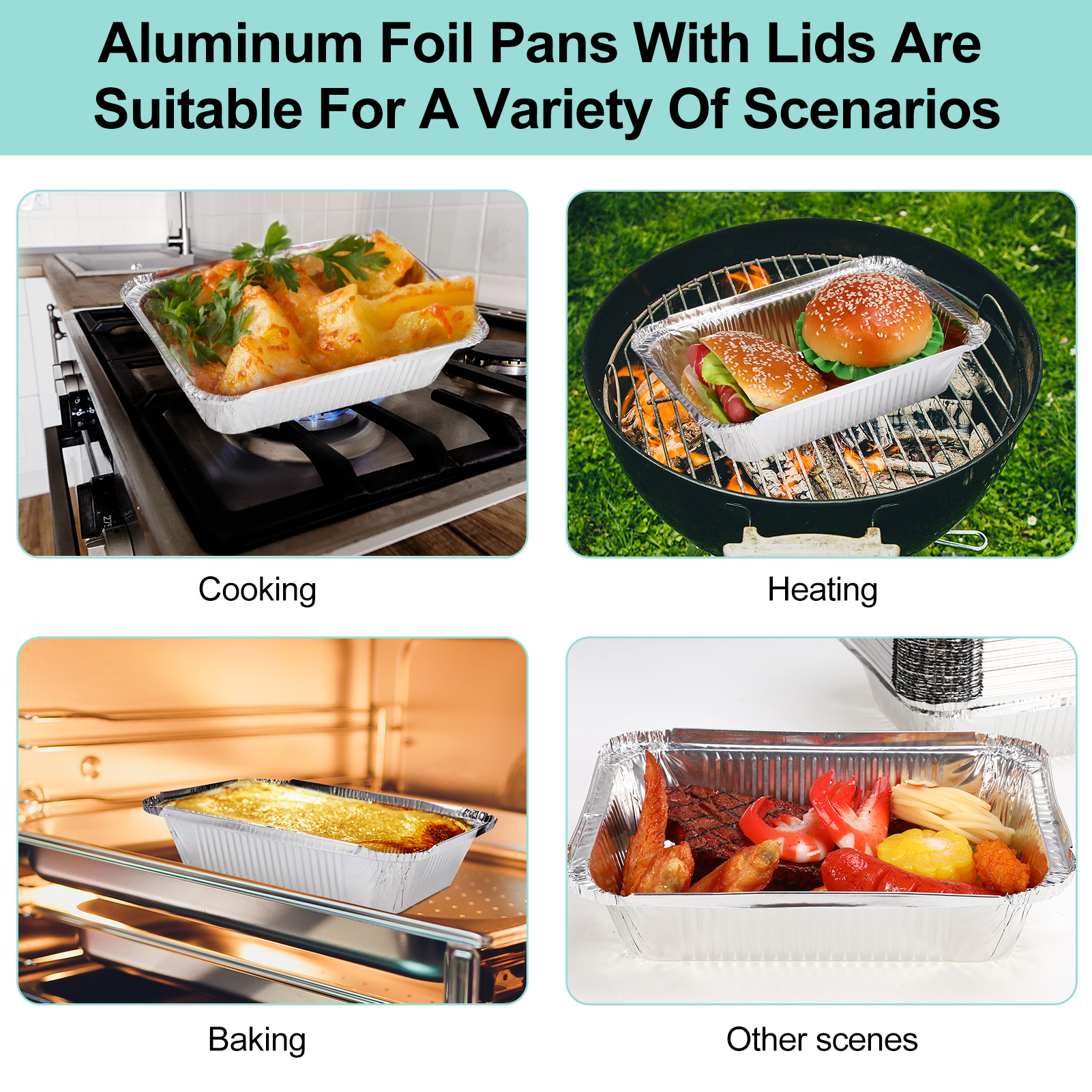 Armscye 50 Pack 2.25Lb Disposable Aluminum Cardboard Pans, Foil Containers with Cardboard Lids, Aluminum Foil Carry Out Containers with Strong Seal Edge