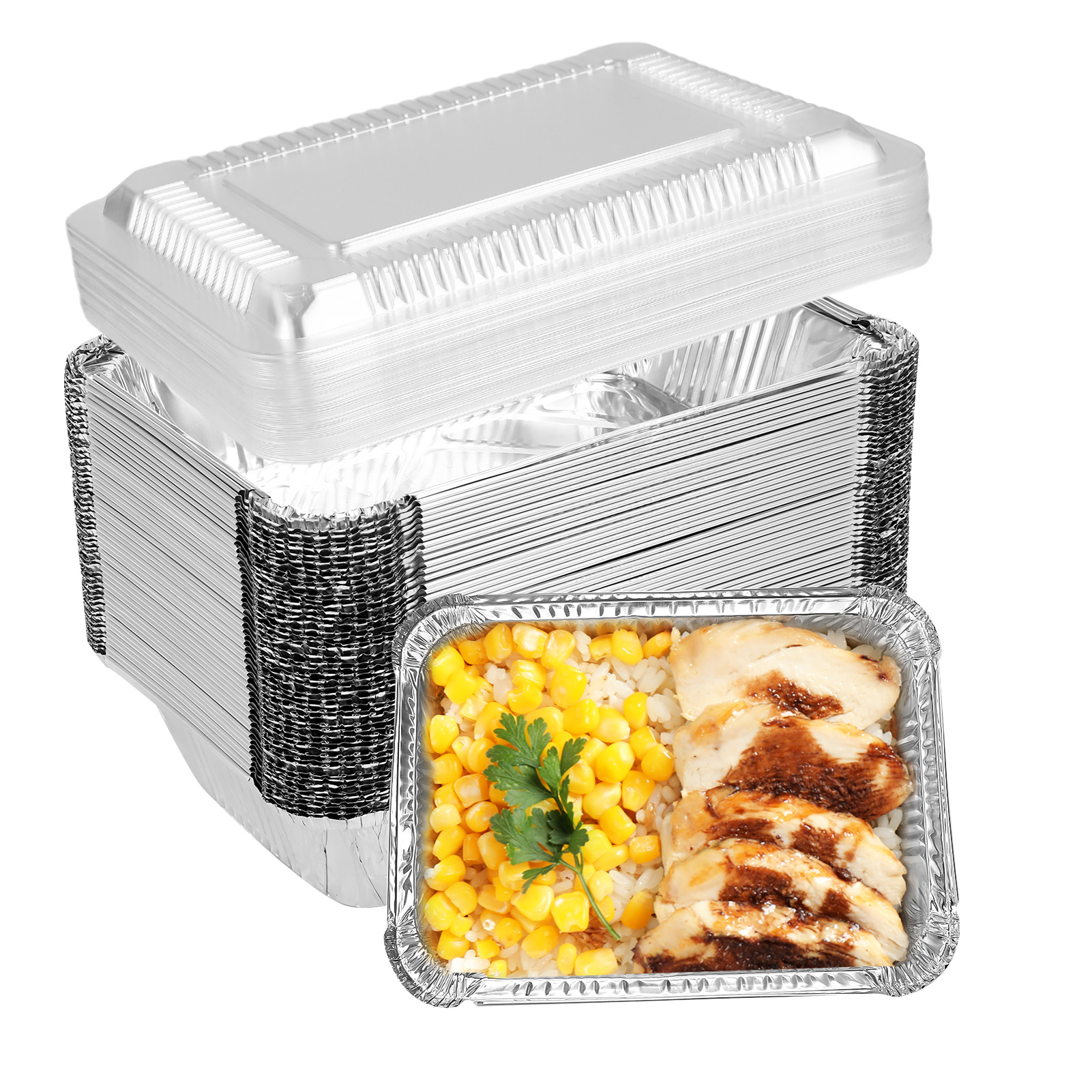 Armscye 50 Pack 2.25Lb Disposable Aluminum Cardboard Pans,Foil Containers with Cardboard Lids,Aluminum Foil Carry Out Containers with Strong Seal Edge