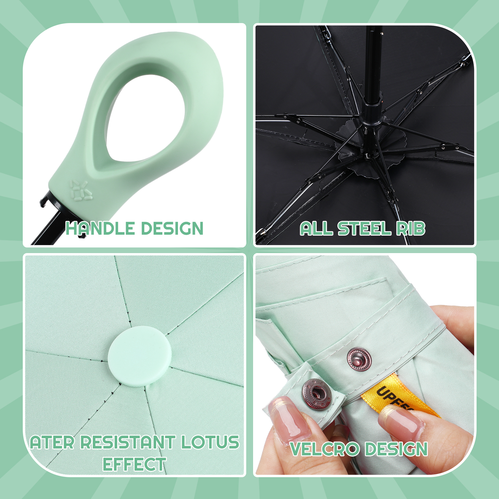 Bocaoying 2 Pack Mini Sun Travel Umbrella, Lightweight Portable Umbrella, Rain Sun Blocking Anti UPF 50 UV Protection 99.9%, Light Compact Rain Umbrella for Travel Outdoor Daily Use