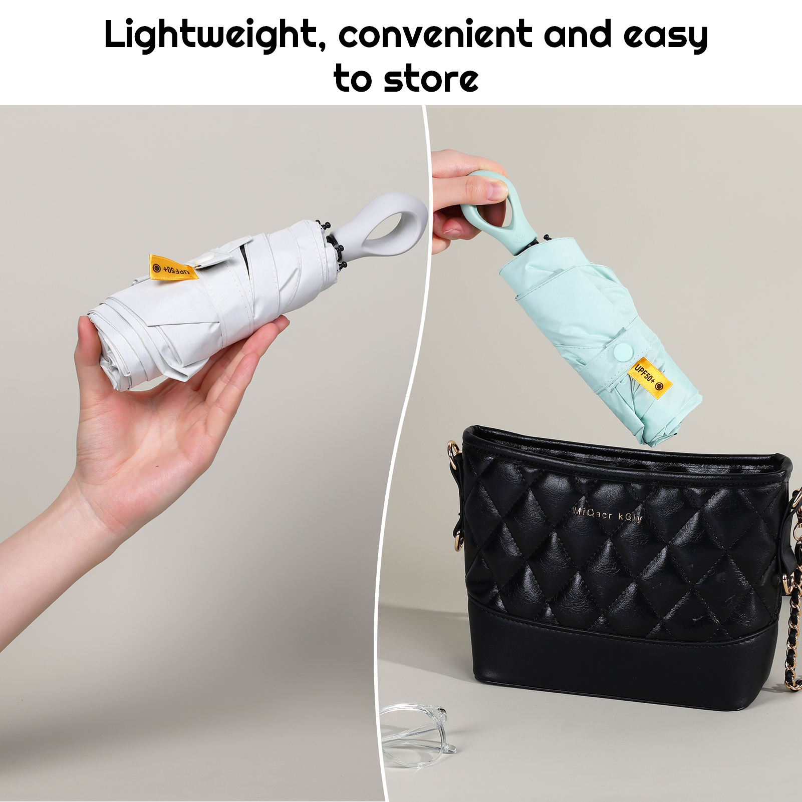 Bocaoying 2 Pack Mini Sun Travel Umbrella, Lightweight Portable Umbrella, Rain Sun Blocking Anti UPF 50 UV Protection 99.9%, Light Compact Rain Umbrella for Travel Outdoor Daily Use