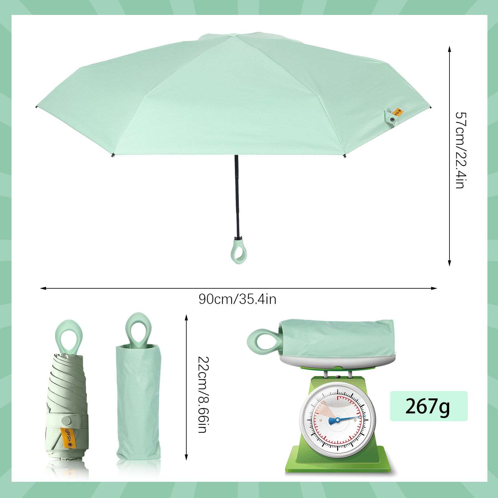 Bocaoying 2 Pack Mini Sun Travel Umbrella, Lightweight Portable Umbrella, Rain Sun Blocking Anti UPF 50 UV Protection 99.9%, Light Compact Rain Umbrella for Travel Outdoor Daily Use