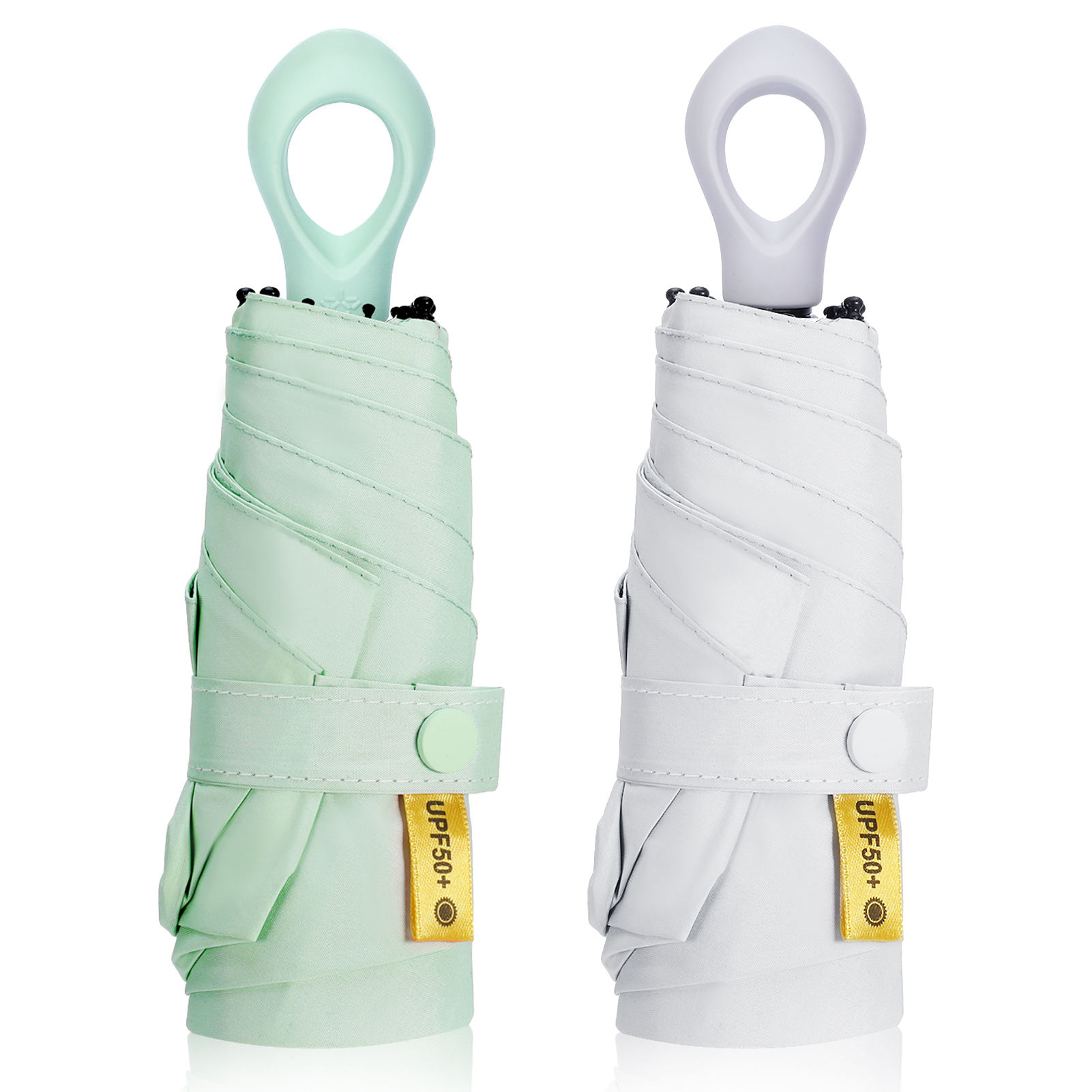 Bocaoying 2 Pack Mini Sun Travel Umbrella, Lightweight Portable Umbrella, Rain Sun Blocking Anti UPF 50 UV Protection 99.9%, Light Compact Rain Umbrella for Travel Outdoor Daily Use