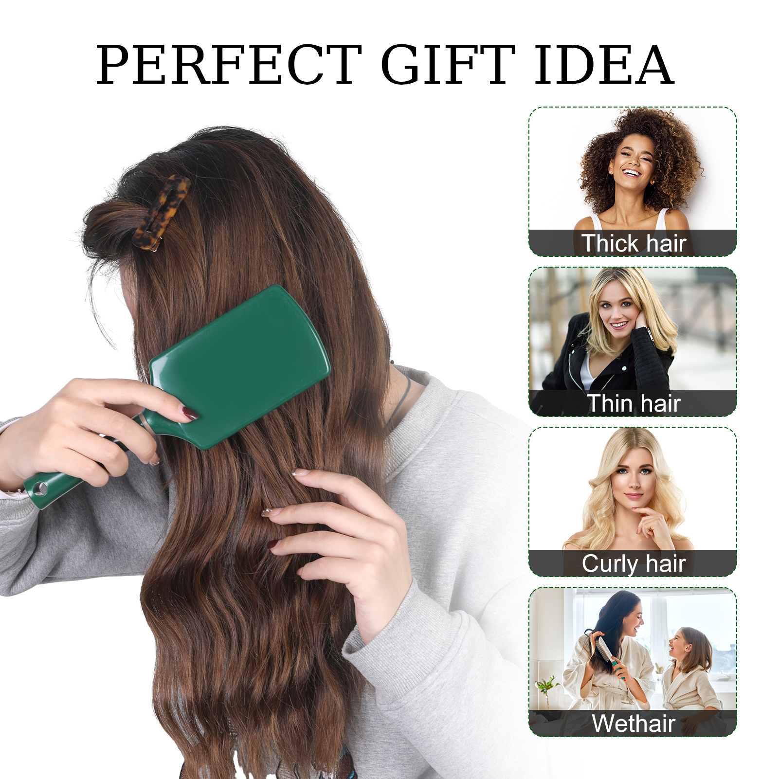 Topekada 5 Pcs Paddle Hair Brush Comb Set,Detangling Hairbrush Anti Static Massage Oval Comb Hair Styling Tools for Women Men Kid All Wet or Dry Hair(Black), round