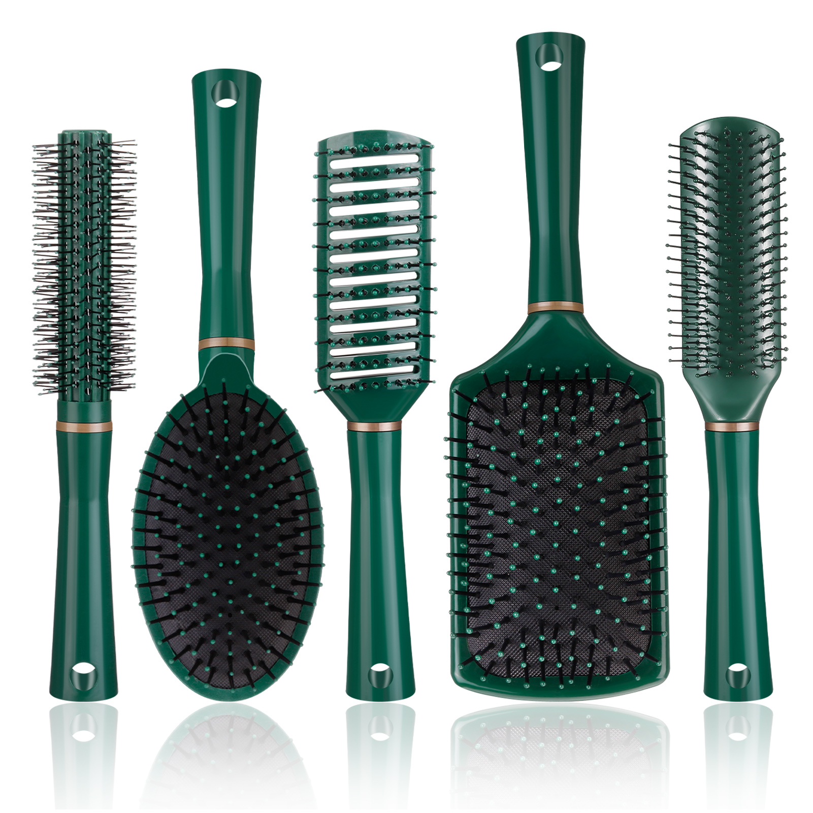 Topekada 5 Pcs Paddle Hair Brush Comb Set,Detangling Hairbrush Anti Static Massage Oval Comb Hair Styling Tools for Women Men Kid All Wet or Dry Hair(Black), round