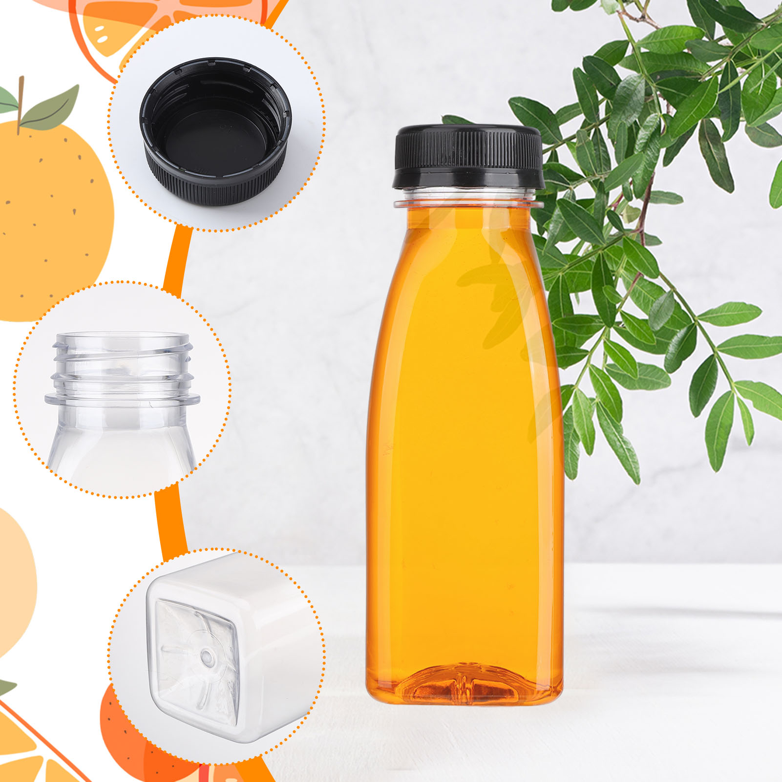 Topekada 8 Pcs 8.79 OZ Empty Plastic Juice Bottles with Lids, Reusable Drink Containers with Brush and Labels, Clear Bulk Juice Containers with Caps for Juicing, Smoothie and Other Beverages