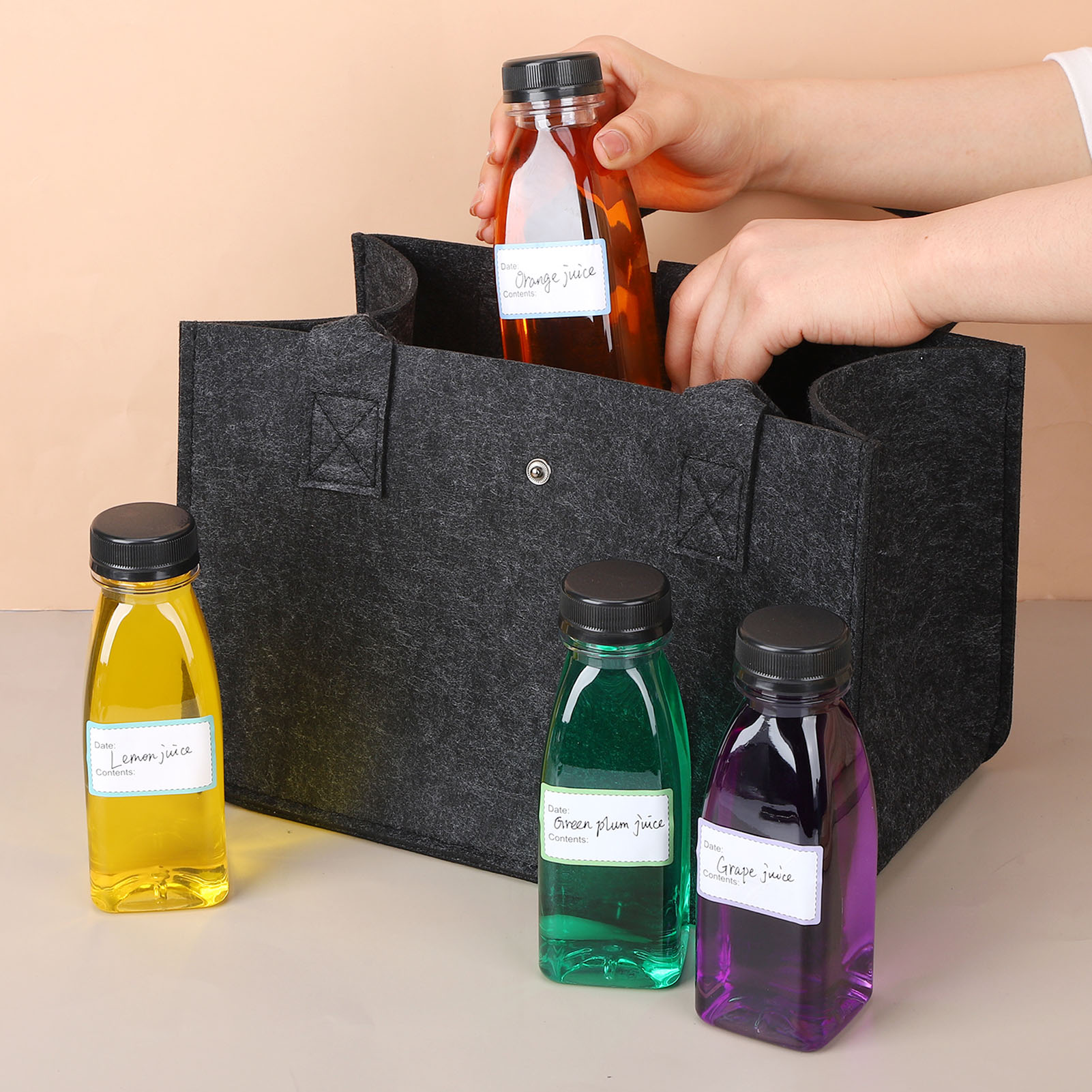 Topekada 8 Pcs 8.79 OZ Empty Plastic Juice Bottles with Lids, Reusable Drink Containers with Brush and Labels, Clear Bulk Juice Containers with Caps for Juicing, Smoothie and Other Beverages