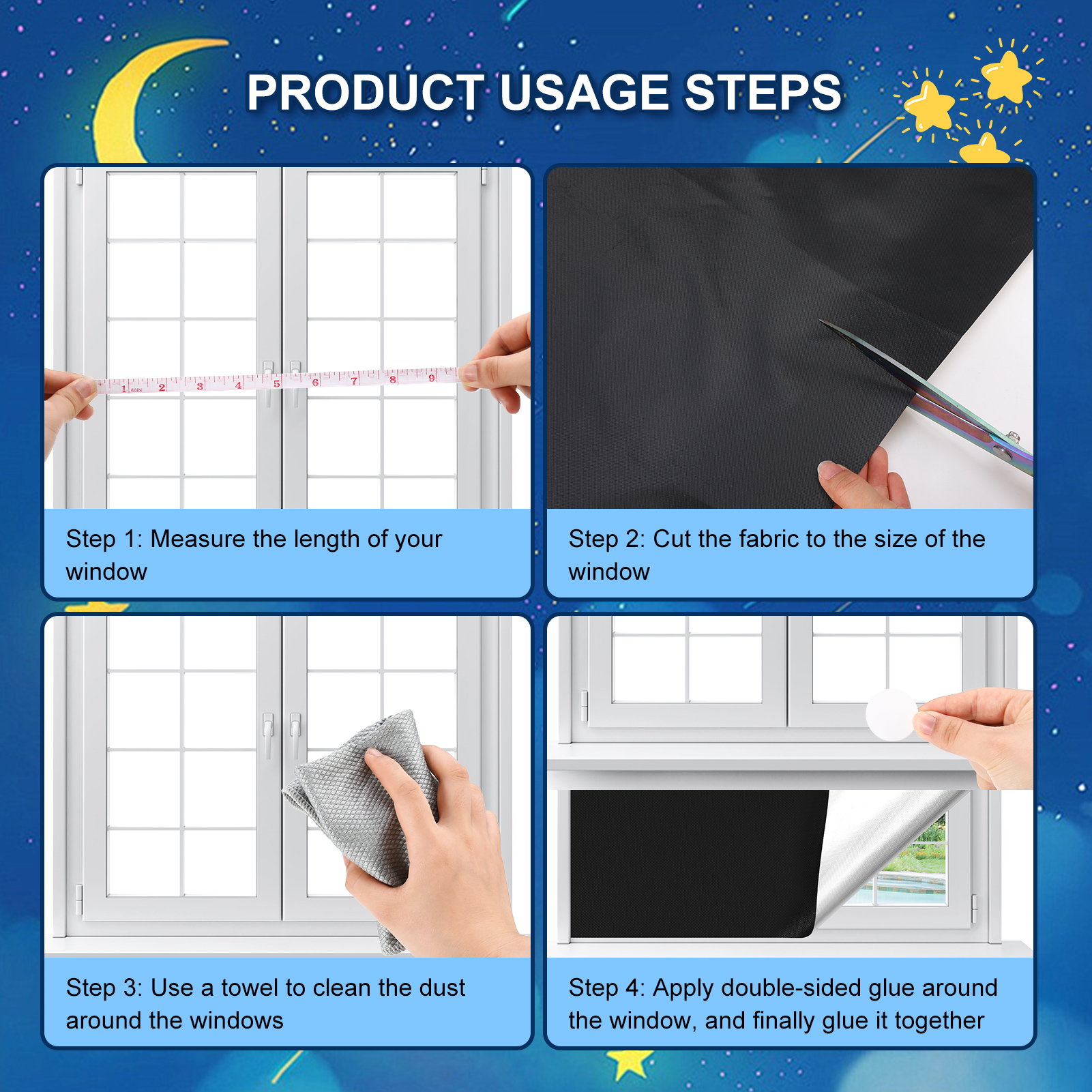 Armscye 78" x 57" Full Blackout Shades for Bedroom,Portable DIY Window Blinds with Stickers and Tabs,Soft Tape,No Drill Window Shades Blackout Blinds for Baby Nursery,Travel,Dorm Room