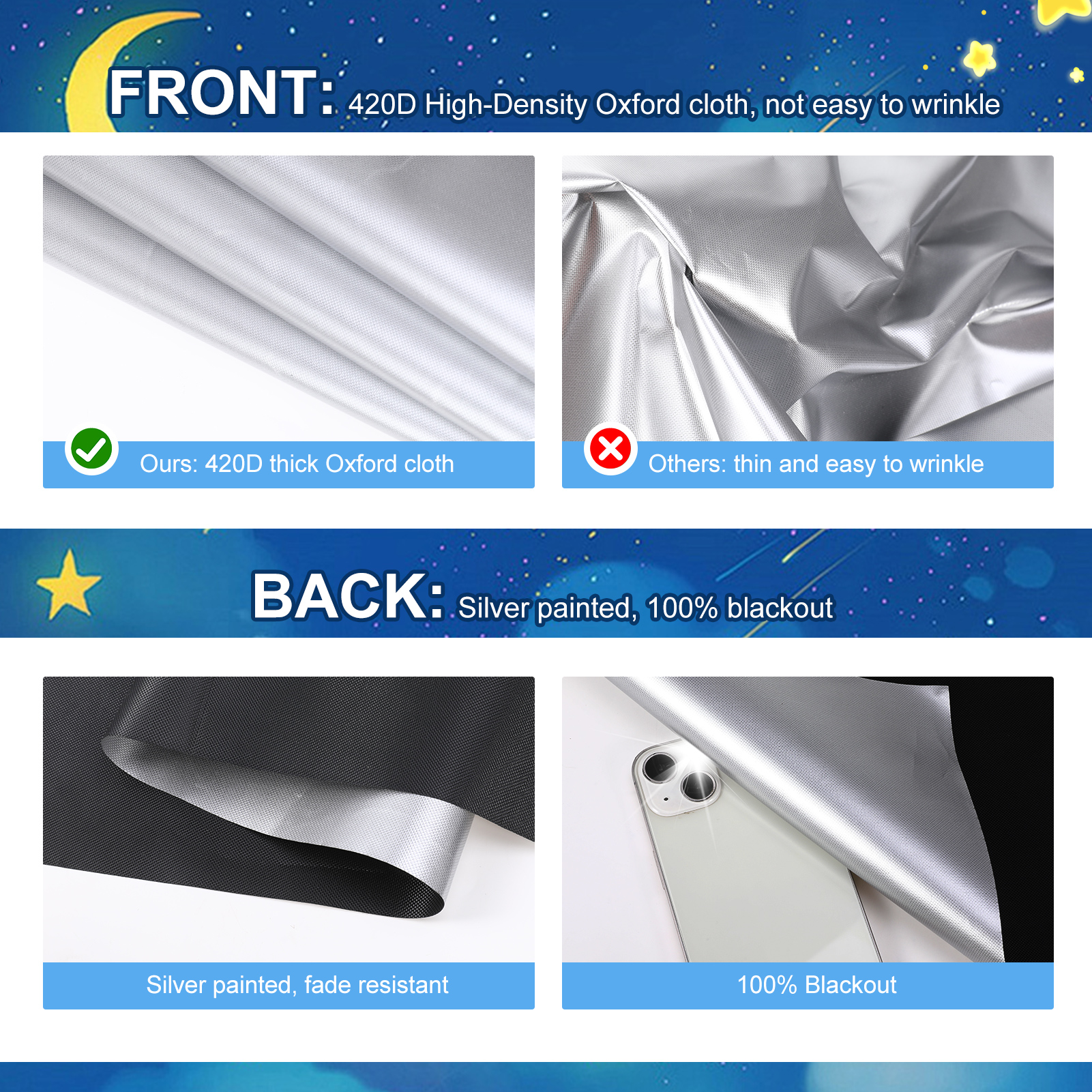 Armscye 78" x 57" Full Blackout Shades for Bedroom,Portable DIY Window Blinds with Stickers and Tabs,Soft Tape,No Drill Window Shades Blackout Blinds for Baby Nursery,Travel,Dorm Room