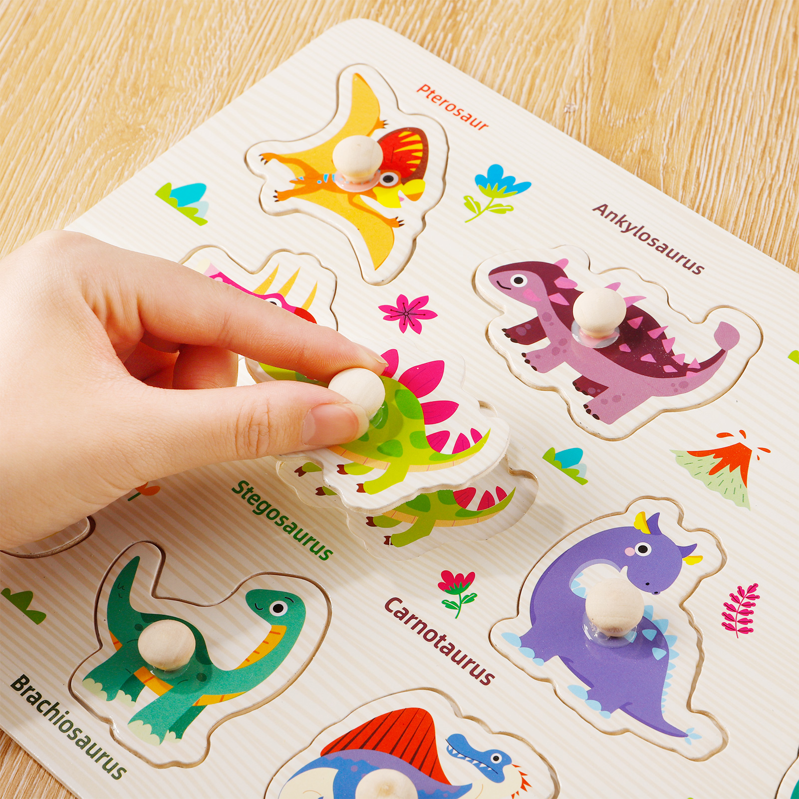 Armscye 6 Pack Wooden Peg Puzzles for Toddlers, 11.81 x 8.86 inch Preschool Educational Learning Wooden Puzzles Ages 1 4 - Animals, Dinosaurs, Ocean, Vehicles, Insects, Numbers