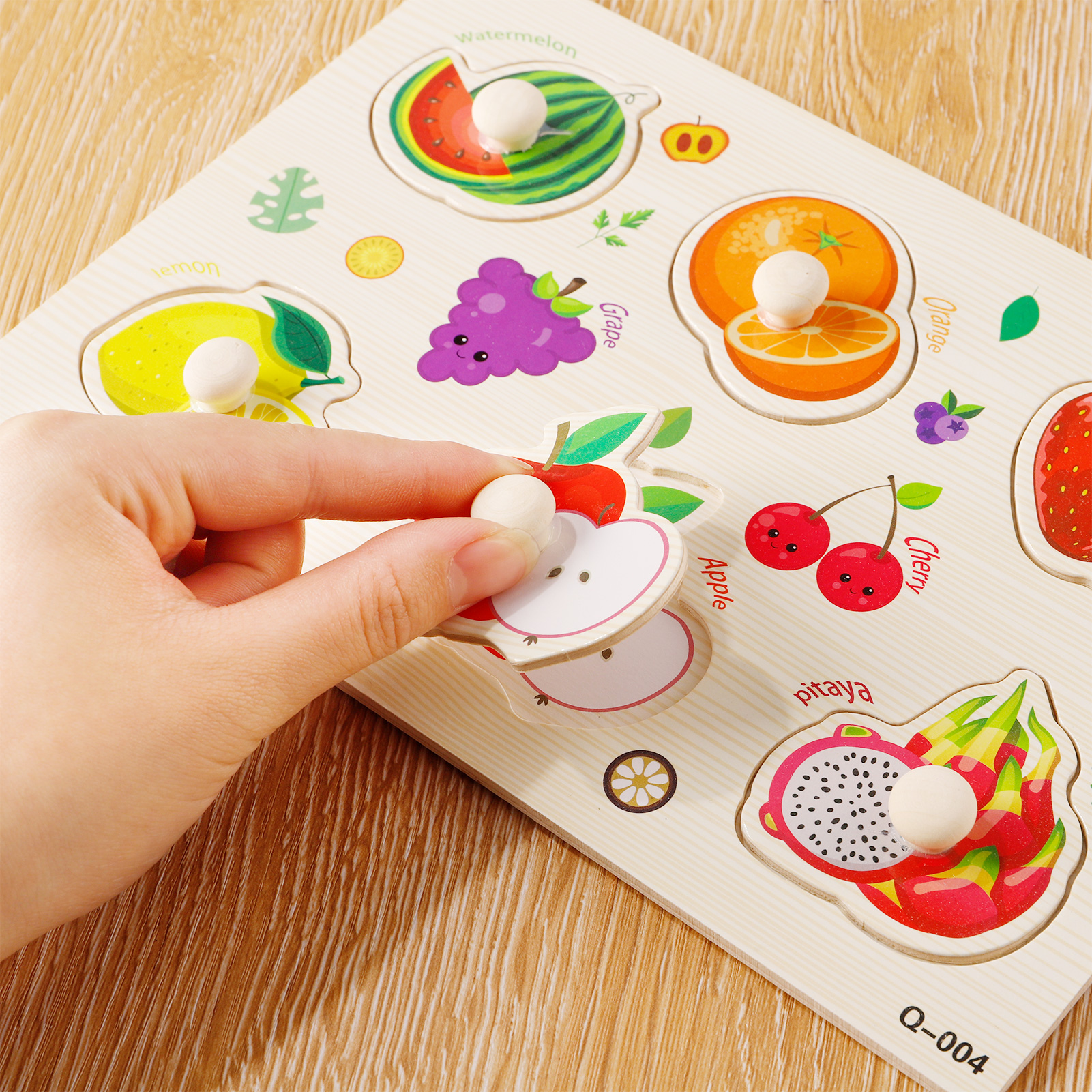 Armscye 6 Pack Wooden Peg Puzzles for Toddlers, 9 x 6 inch Preschool Educational Learning Puzzle Toys for Kids Age 2, 3, 4 - Vegetables, Fruits, Shapes, Insects, Occupations, Space(Vegetables, etc.)