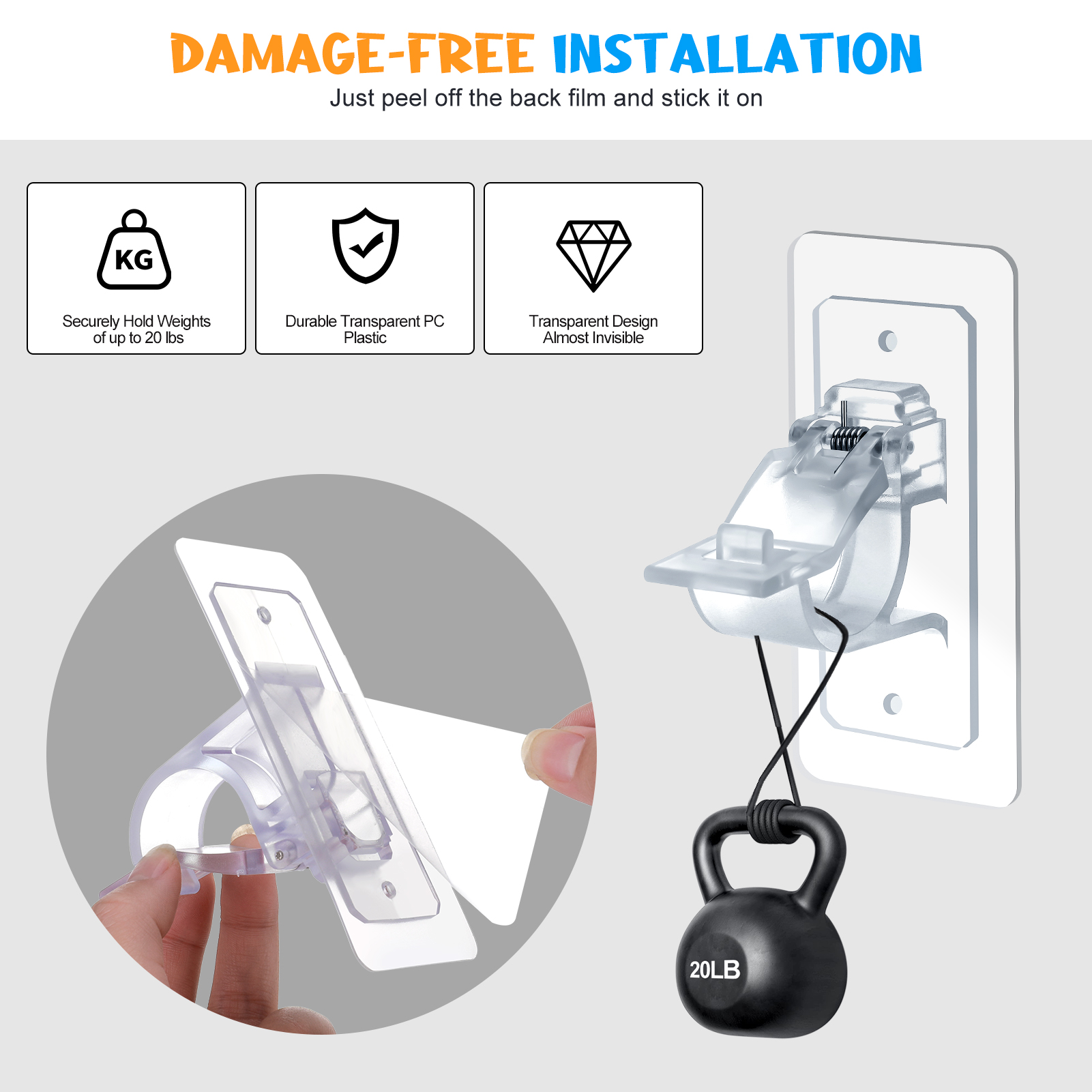 Armscye 8-Pack No Drill Curtain Rod Brackets, Self Adhesive Curtain Rod Holder Hooks Clear Nail Free Adjustable Curtain Rod Hooks, Transparent Curtain Rod Hangers for Apartment, Bedroom, Livingroom