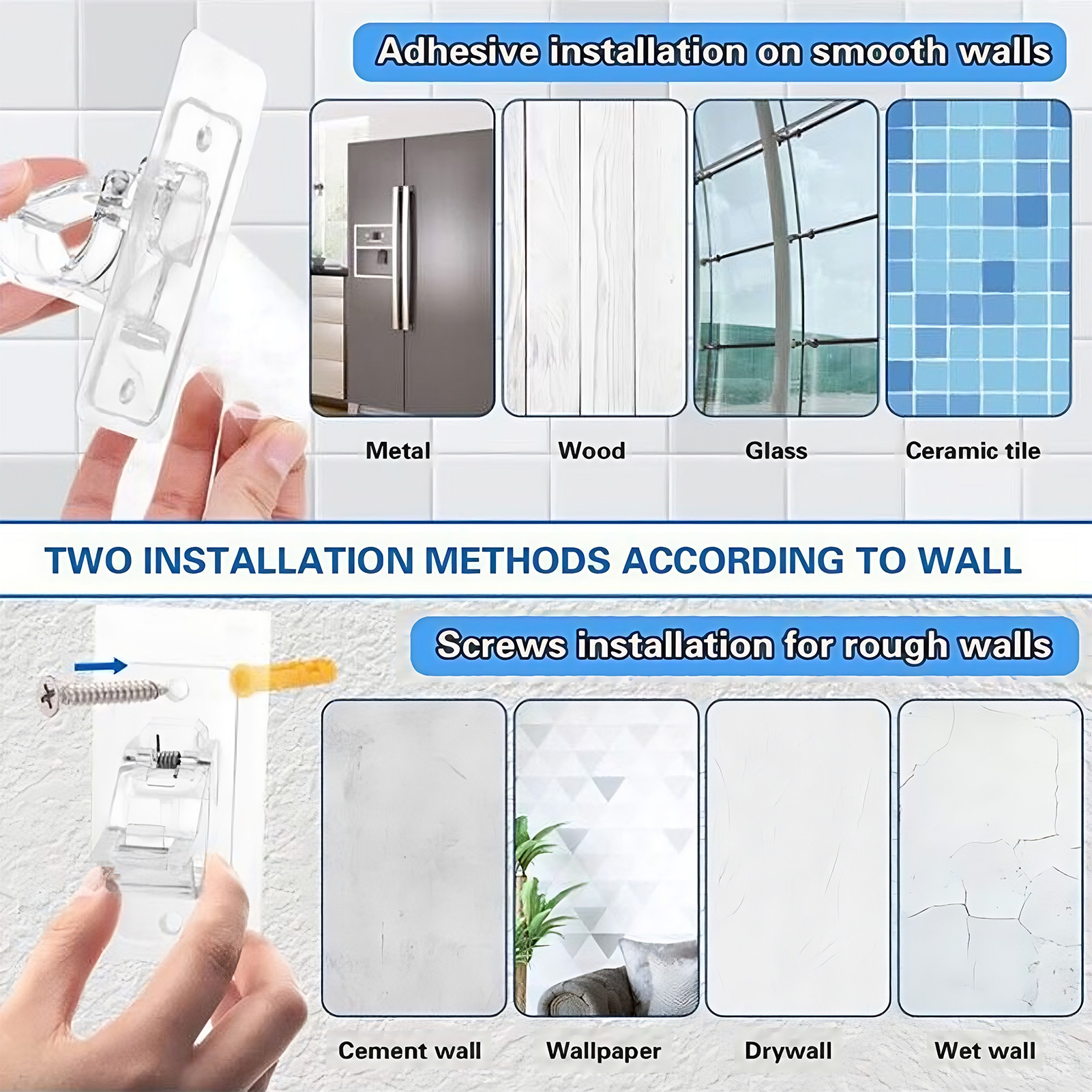 Armscye 8-Pack No Drill Curtain Rod Brackets, Self Adhesive Curtain Rod Holder Hooks Clear Nail Free Adjustable Curtain Rod Hooks, Transparent Curtain Rod Hangers for Apartment, Bedroom, Livingroom